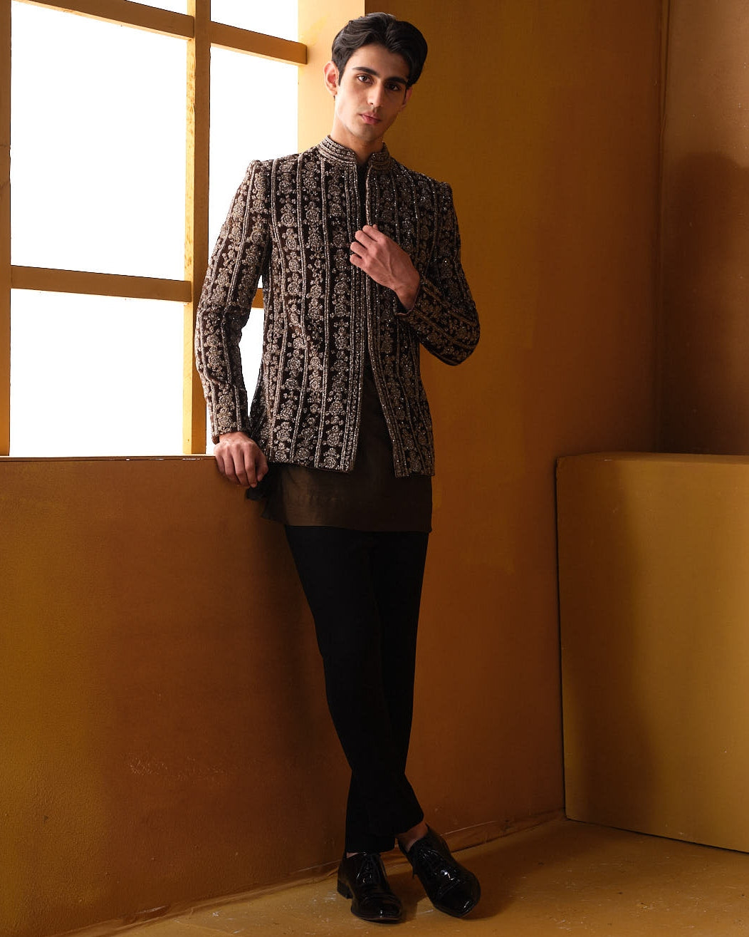 Brown Embroidery Bandhgala