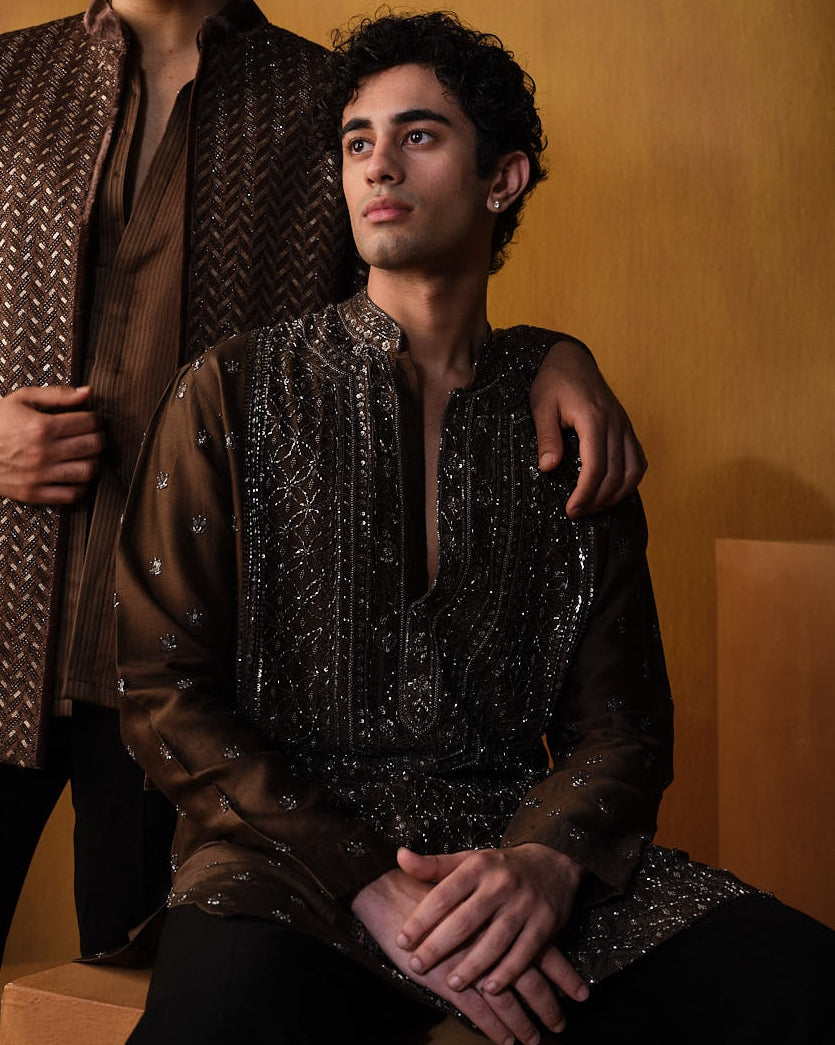 Brown Chikankari Kurta