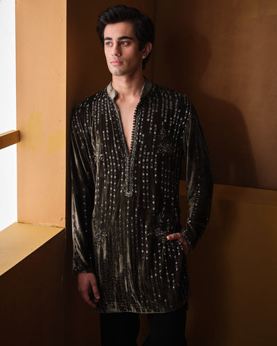 Olive Green Velvet Kurta