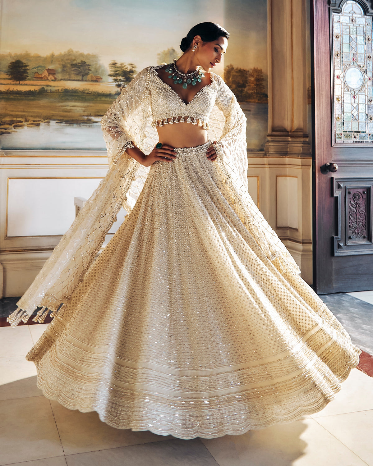 Falaknuma Ivory Pearl Lehenga Set