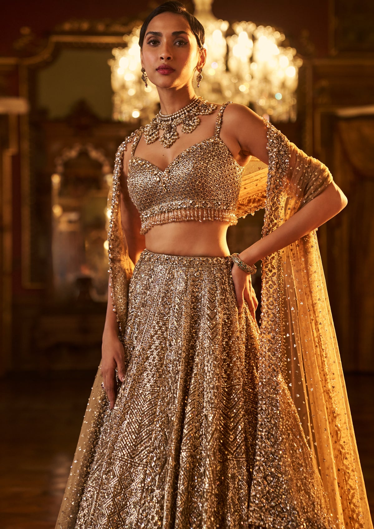 Falaknuma Antique Gold Sequin Lehenga Set