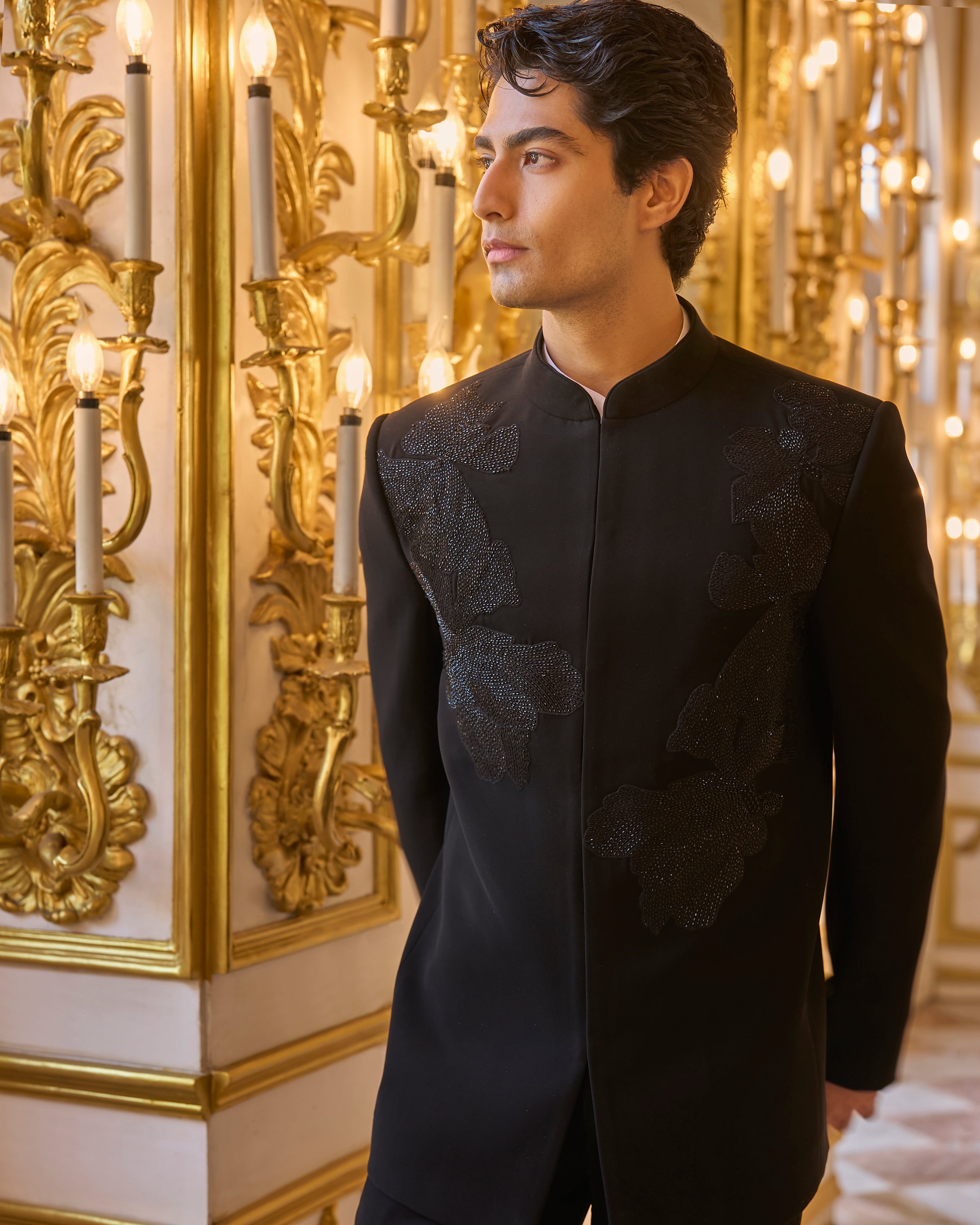 Black Embroidered Bandhgala Set