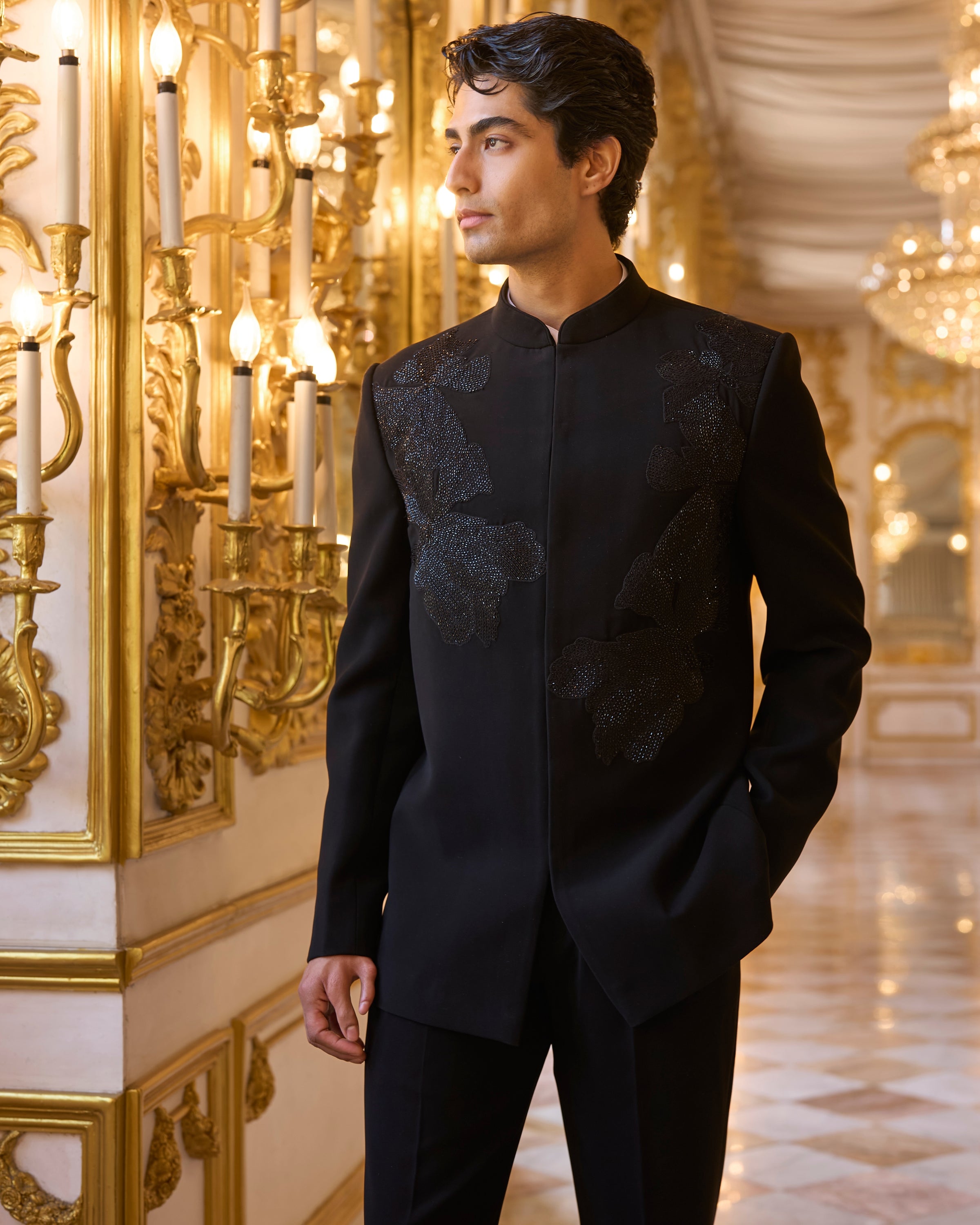 Black Embroidered Bandhgala Set