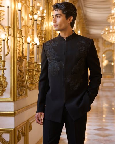 Black Embroidered Bandhgala Set