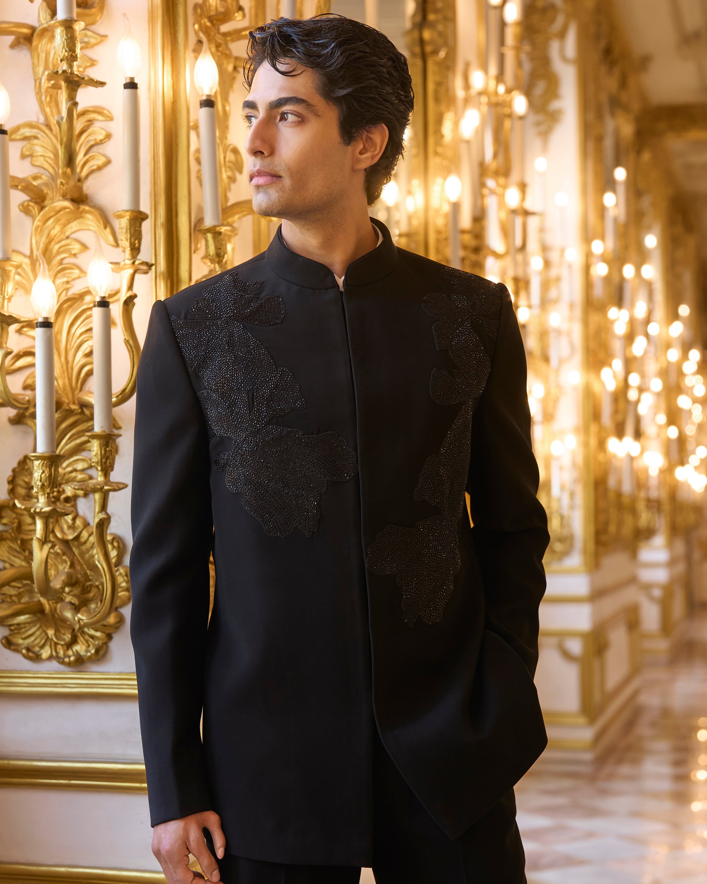 Black Embroidered Bandhgala Set