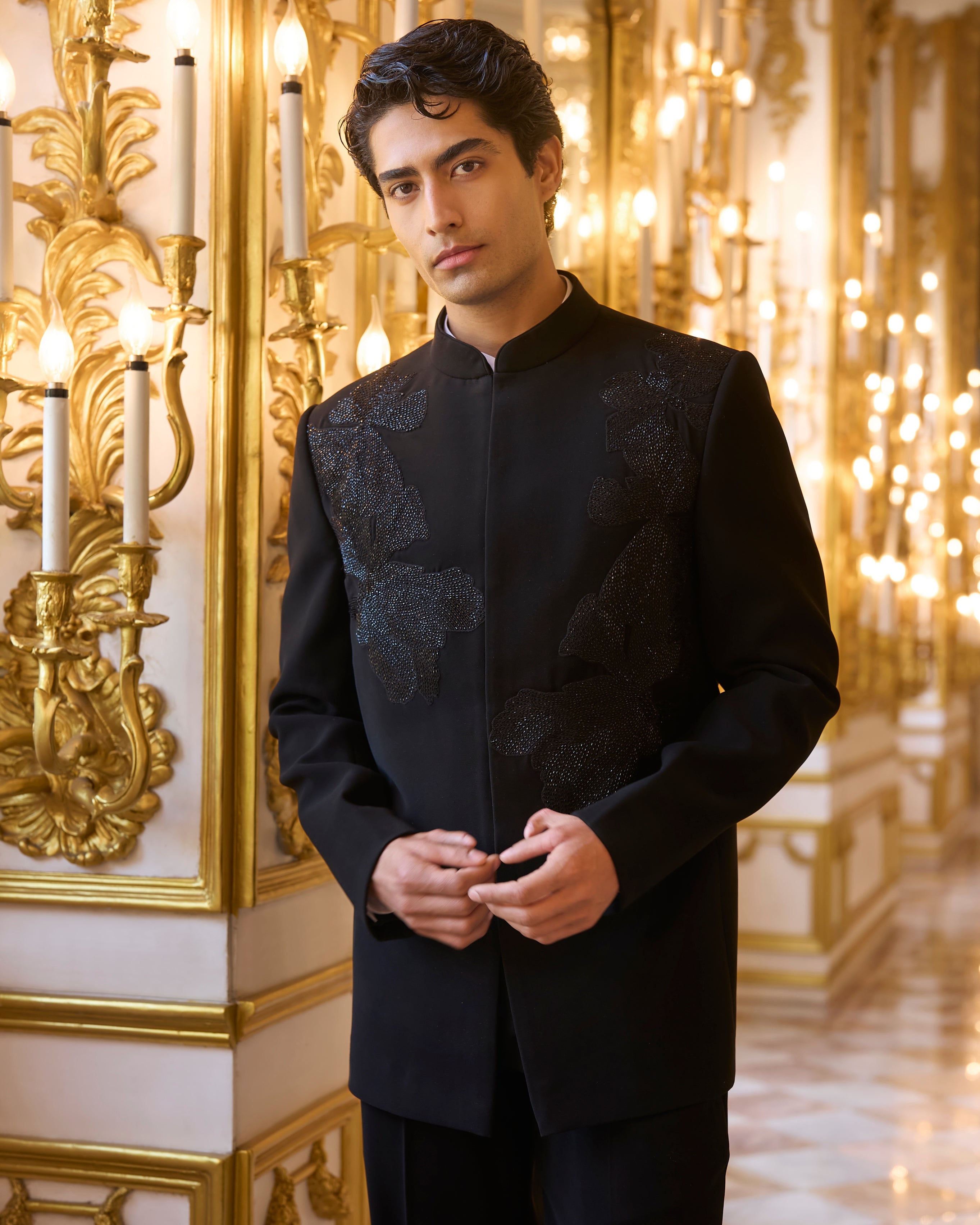 Black Embroidered Bandhgala Set