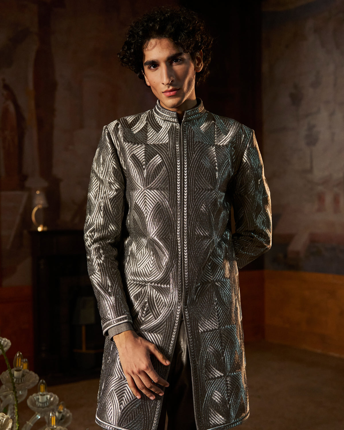Charcoal Metallic Sherwani Set