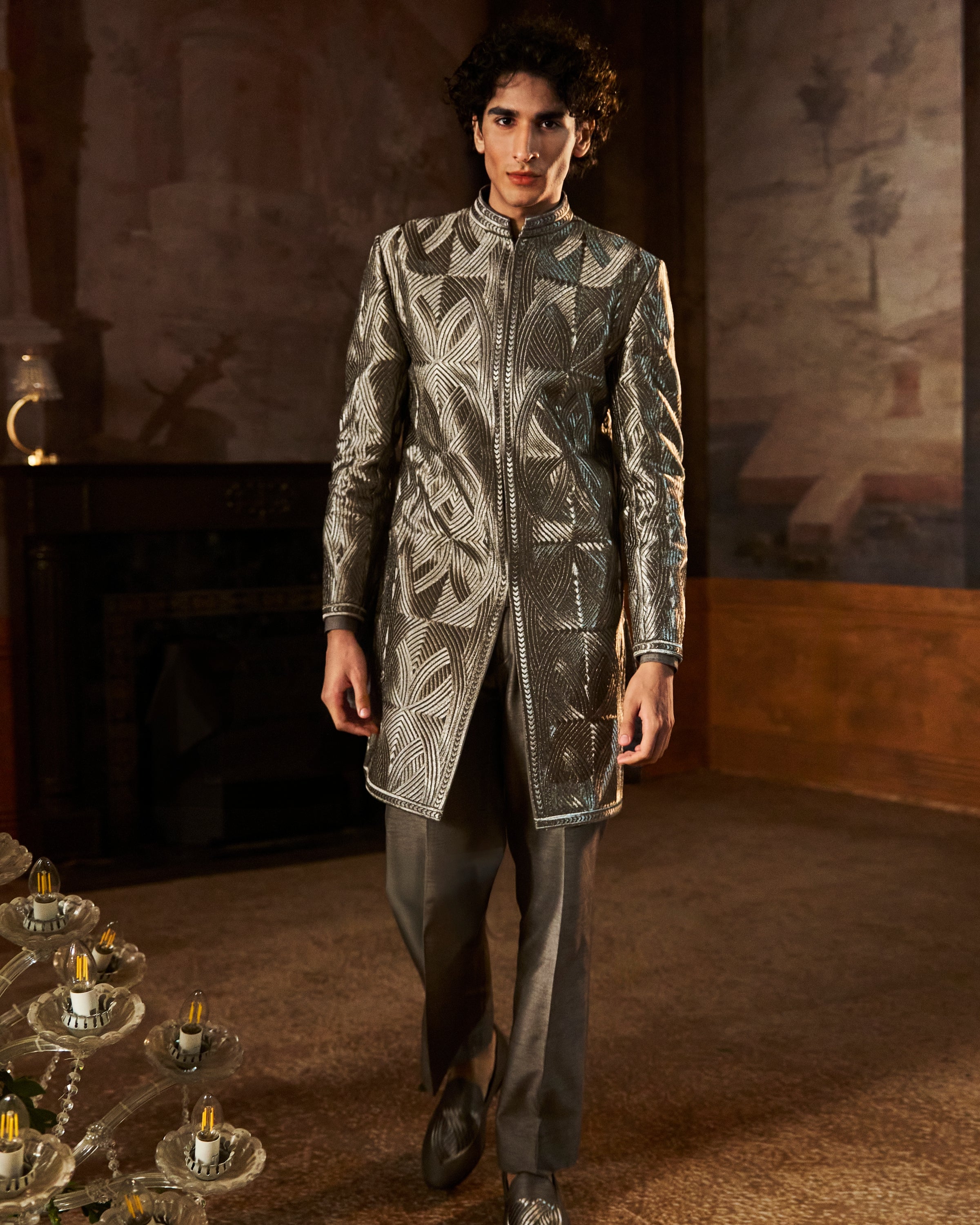 Charcoal Metallic Sherwani Set