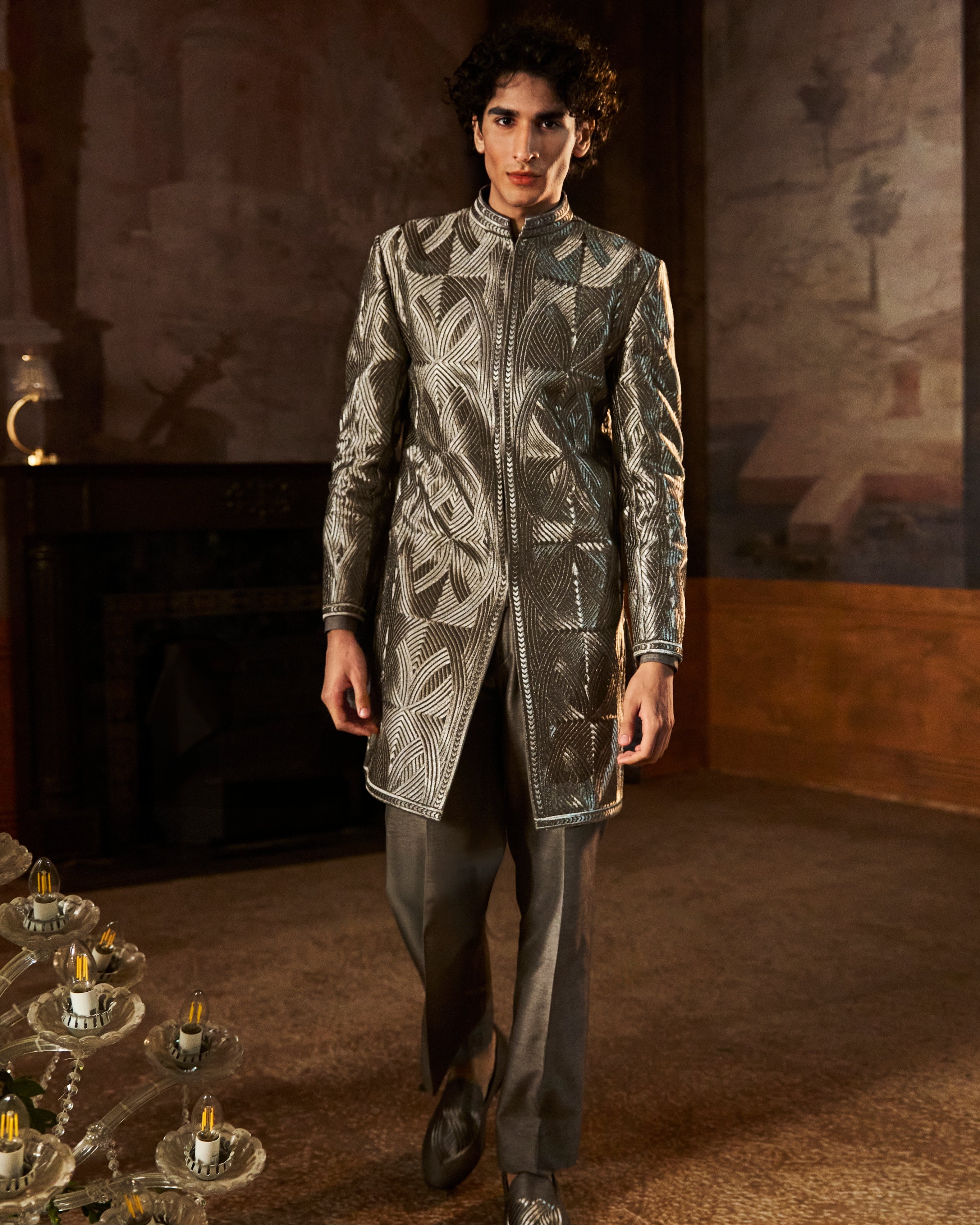 Charcoal Metallic Sherwani Set