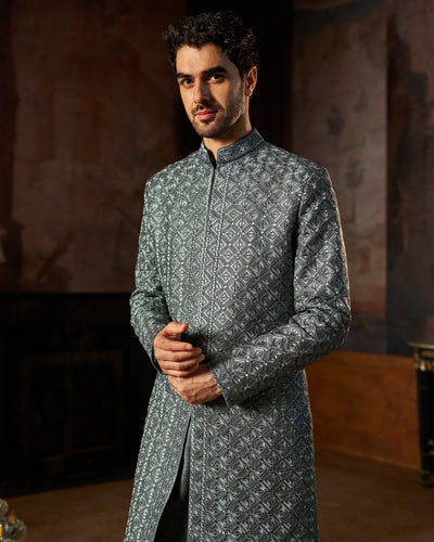Gray Metallic Sherwani Set
