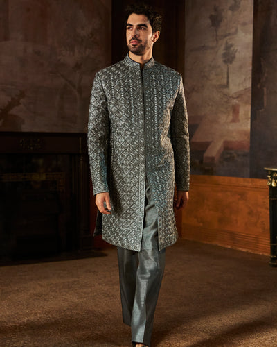 Gray Metallic Sherwani Set