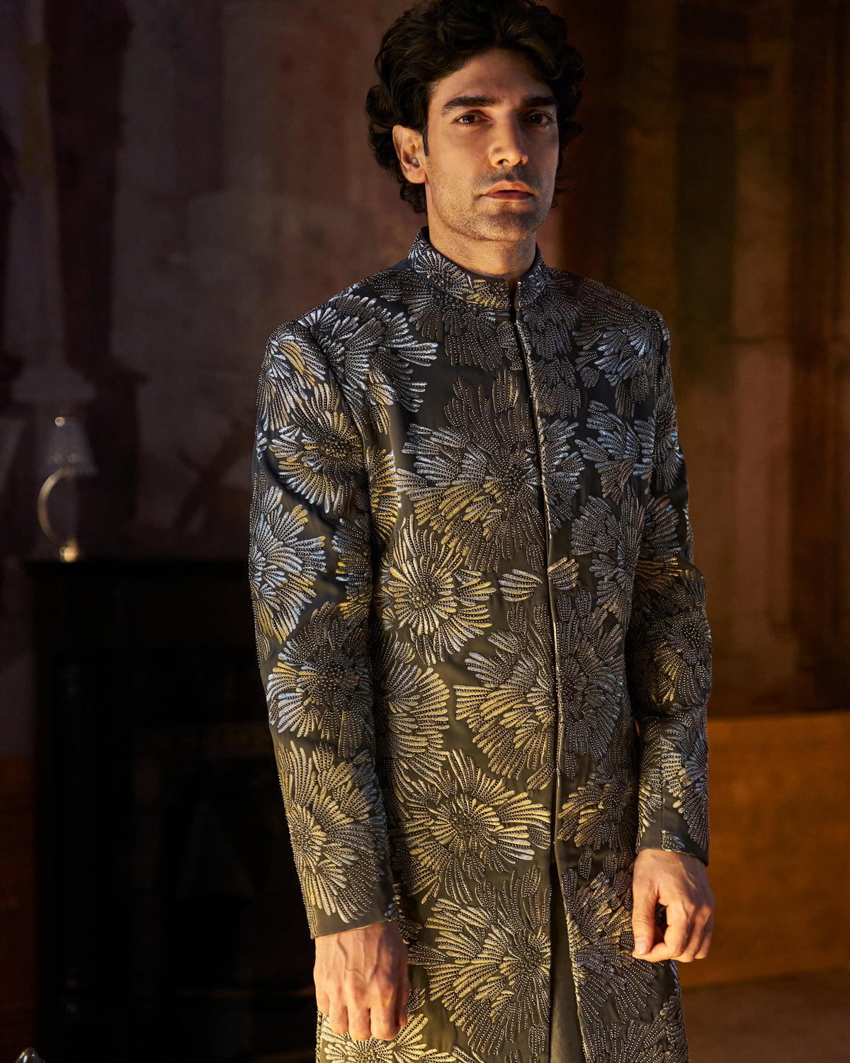 Charcoal Silver Sherwani Set
