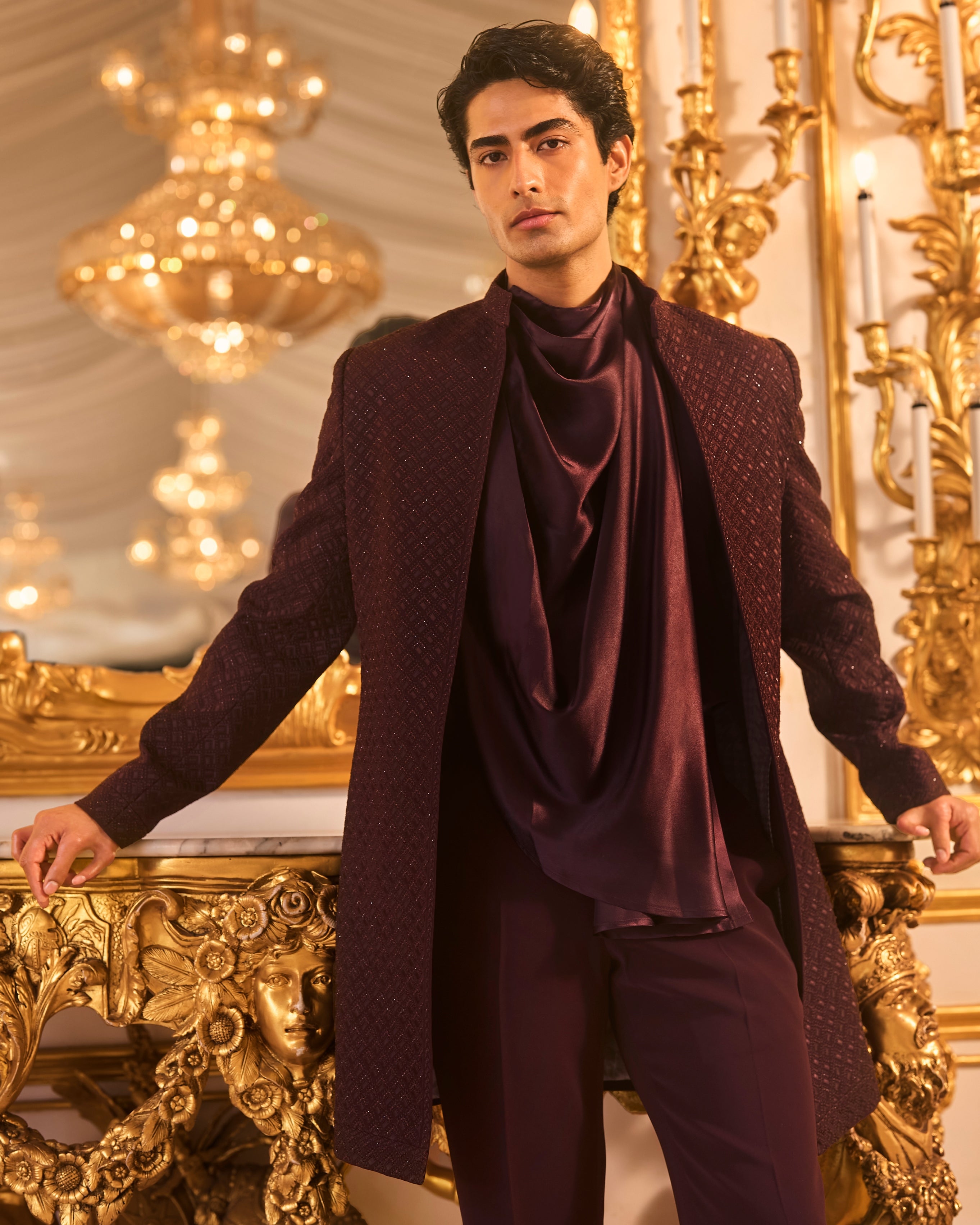 Wine Open Sherwani Set