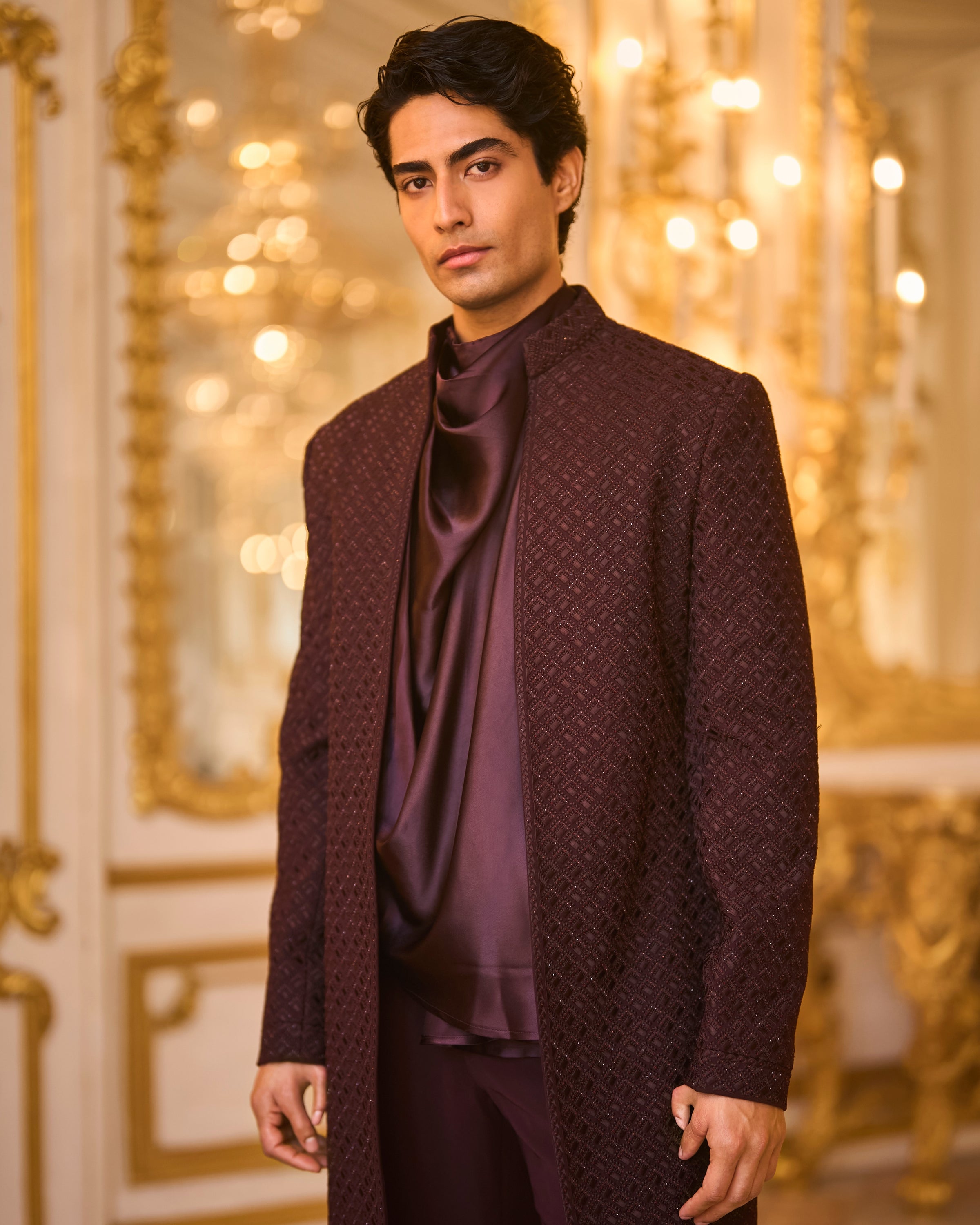 Wine Open Sherwani Set