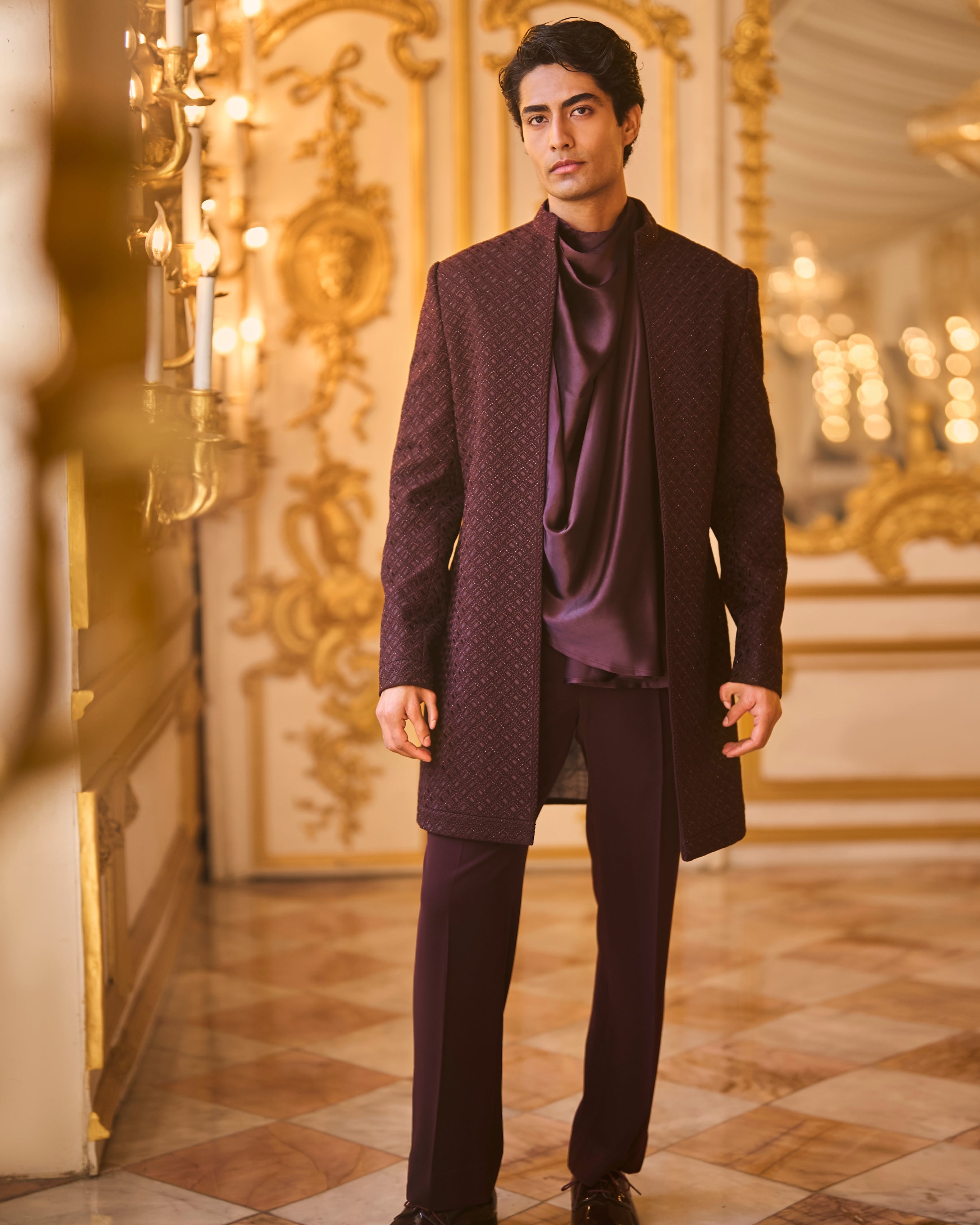 Wine Open Sherwani Set