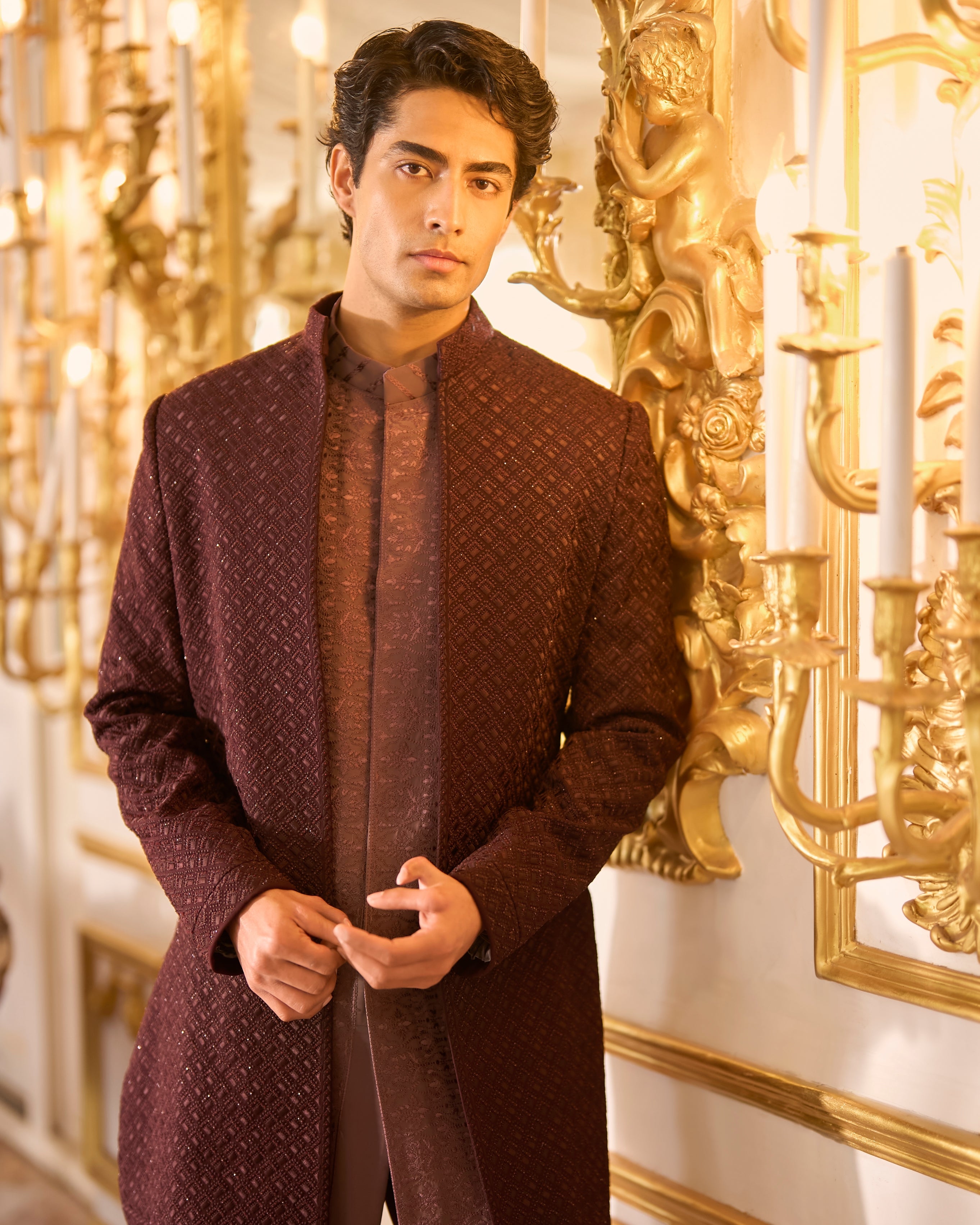 Wine Open Sherwani Set