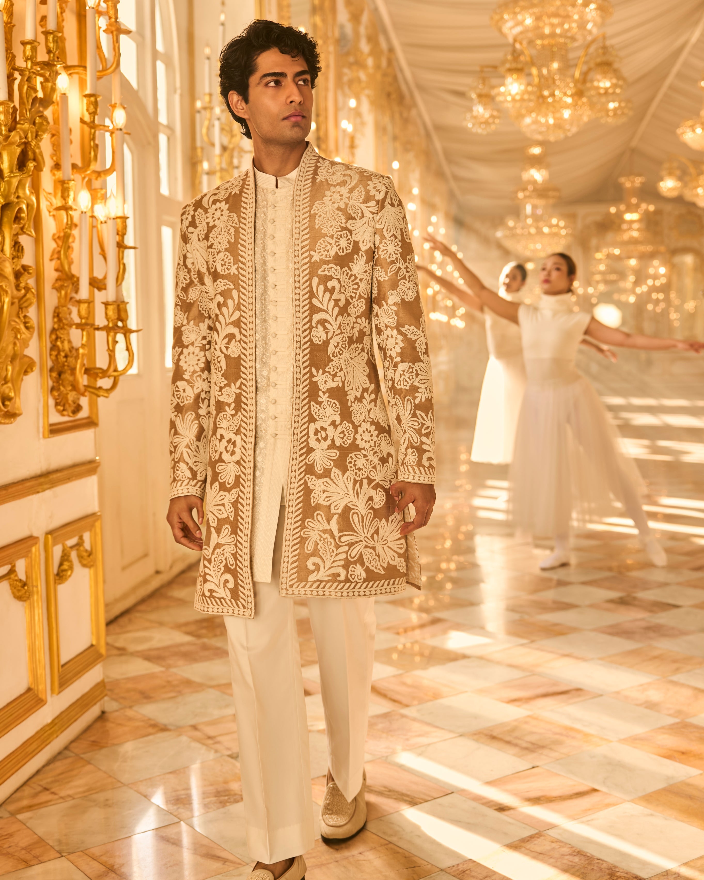 Nude Open Sherwani Set