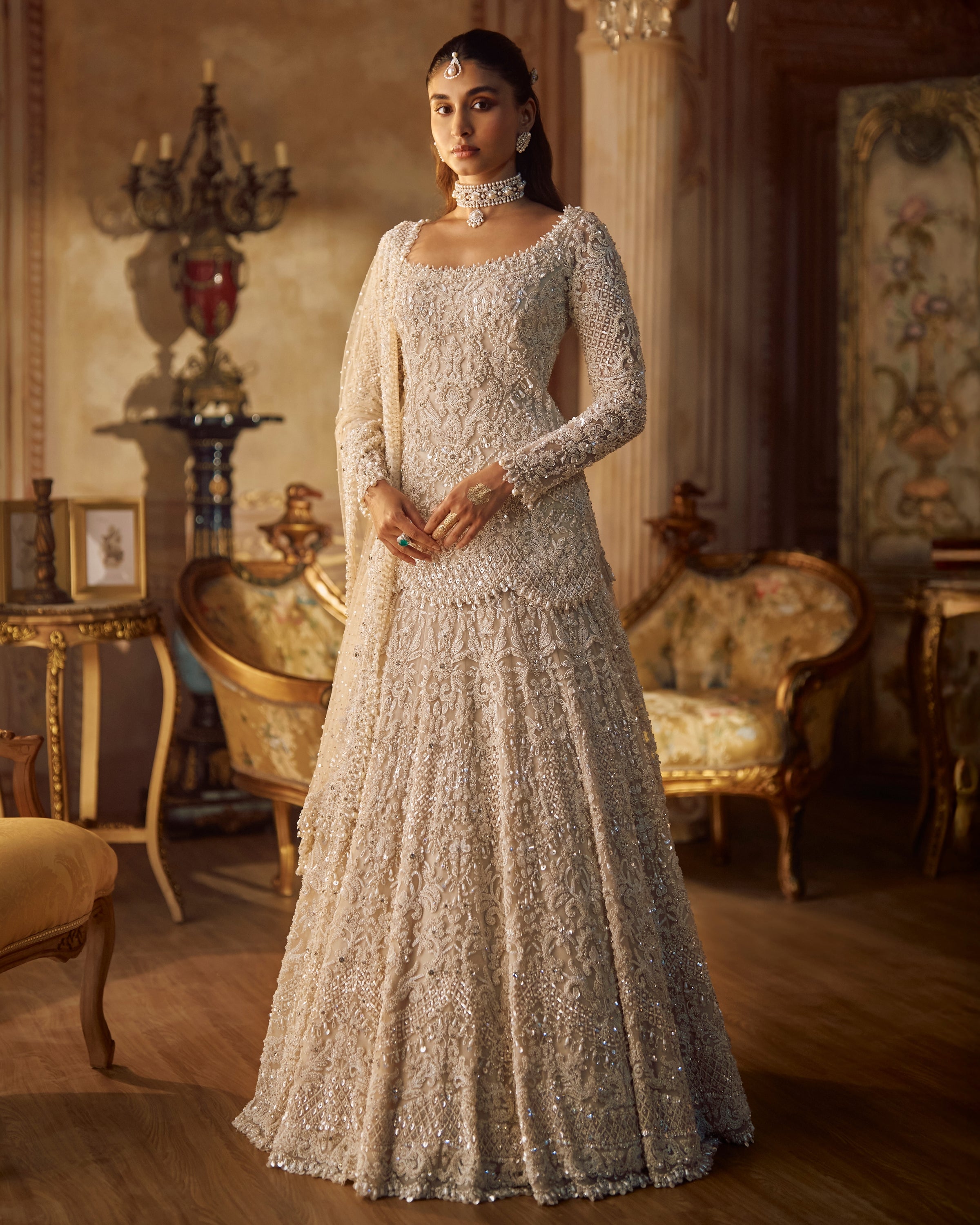 Vintage Ivory Pearl Lehenga Set