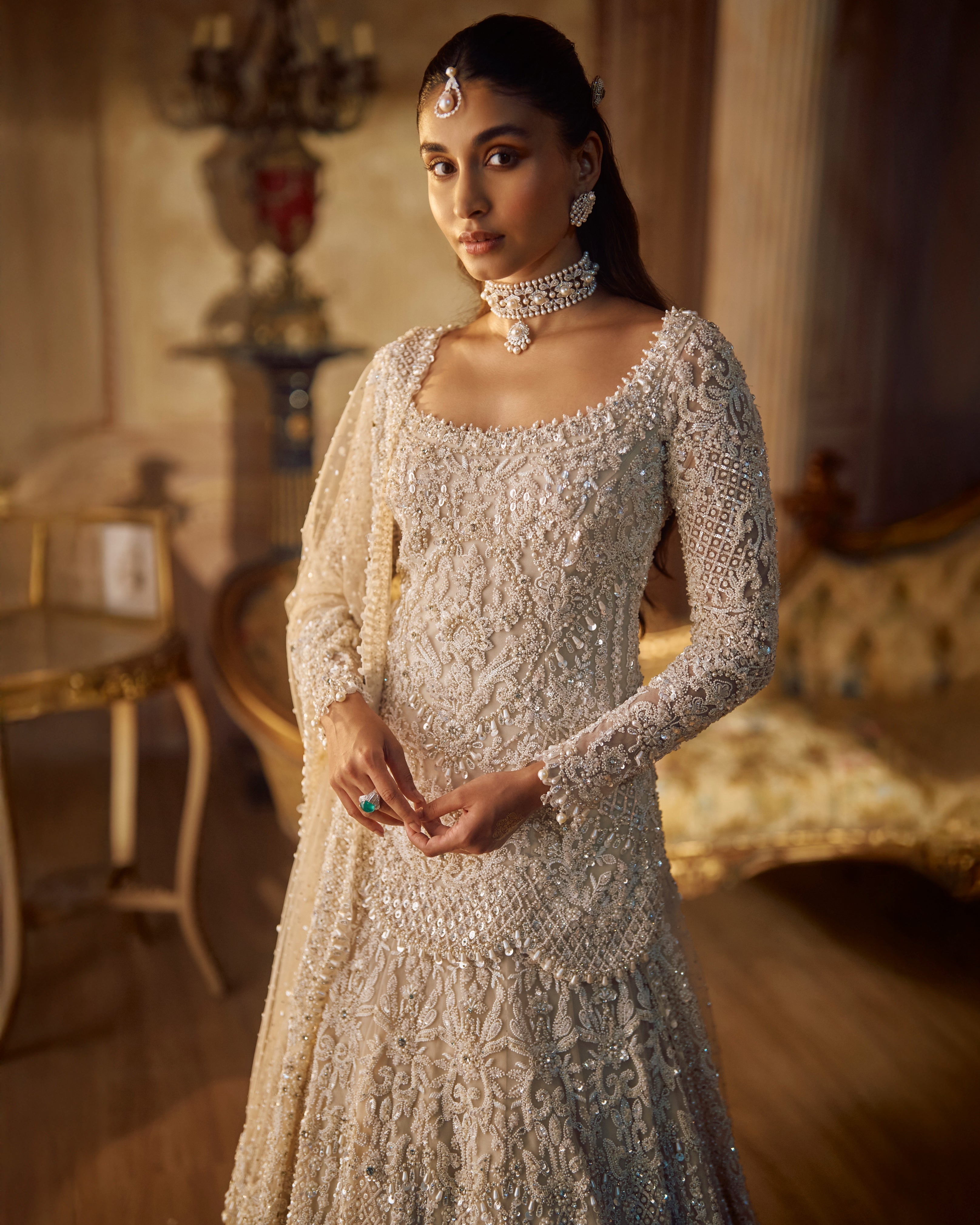 Vintage Ivory Pearl Lehenga Set