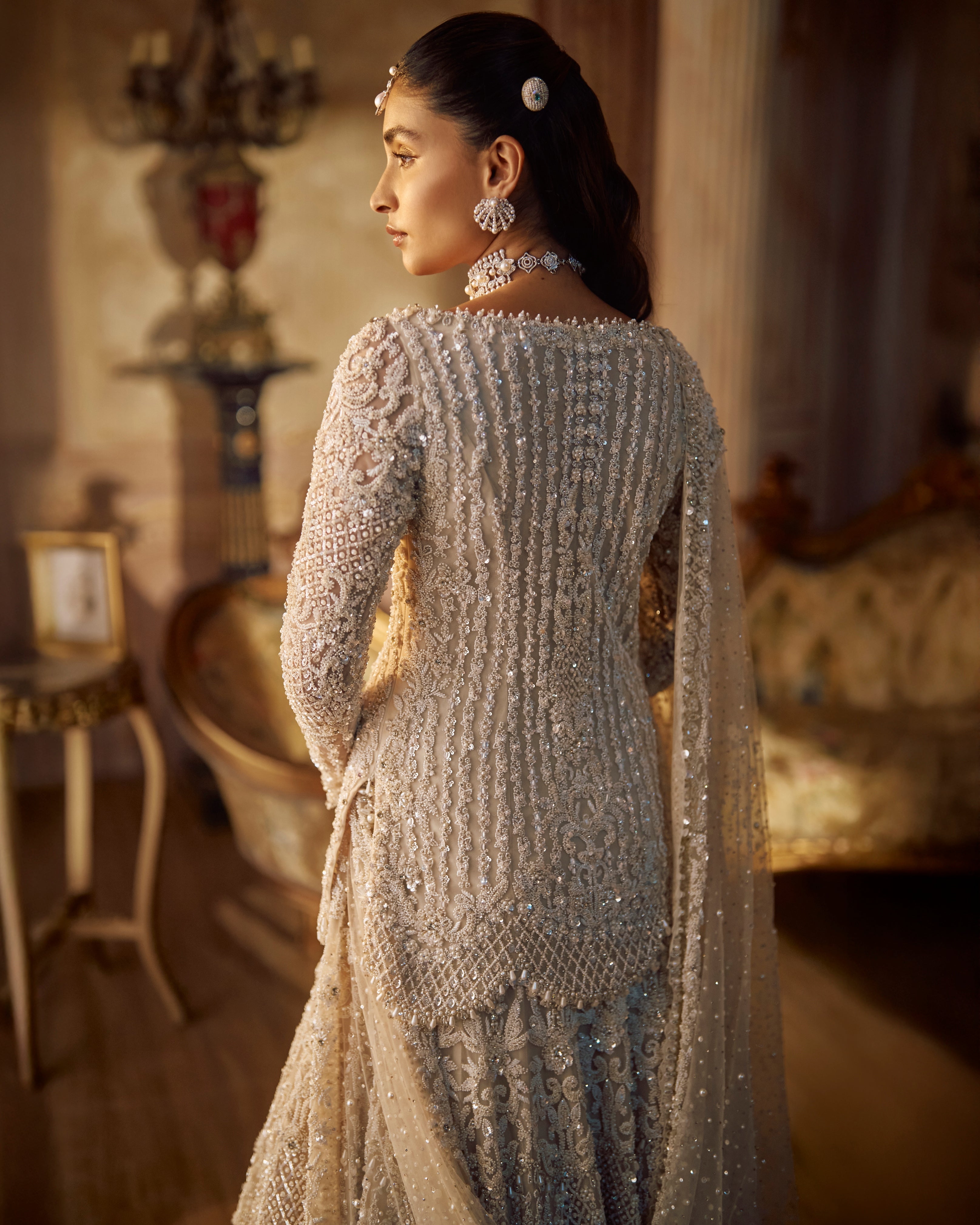 Vintage Ivory Pearl Lehenga Set