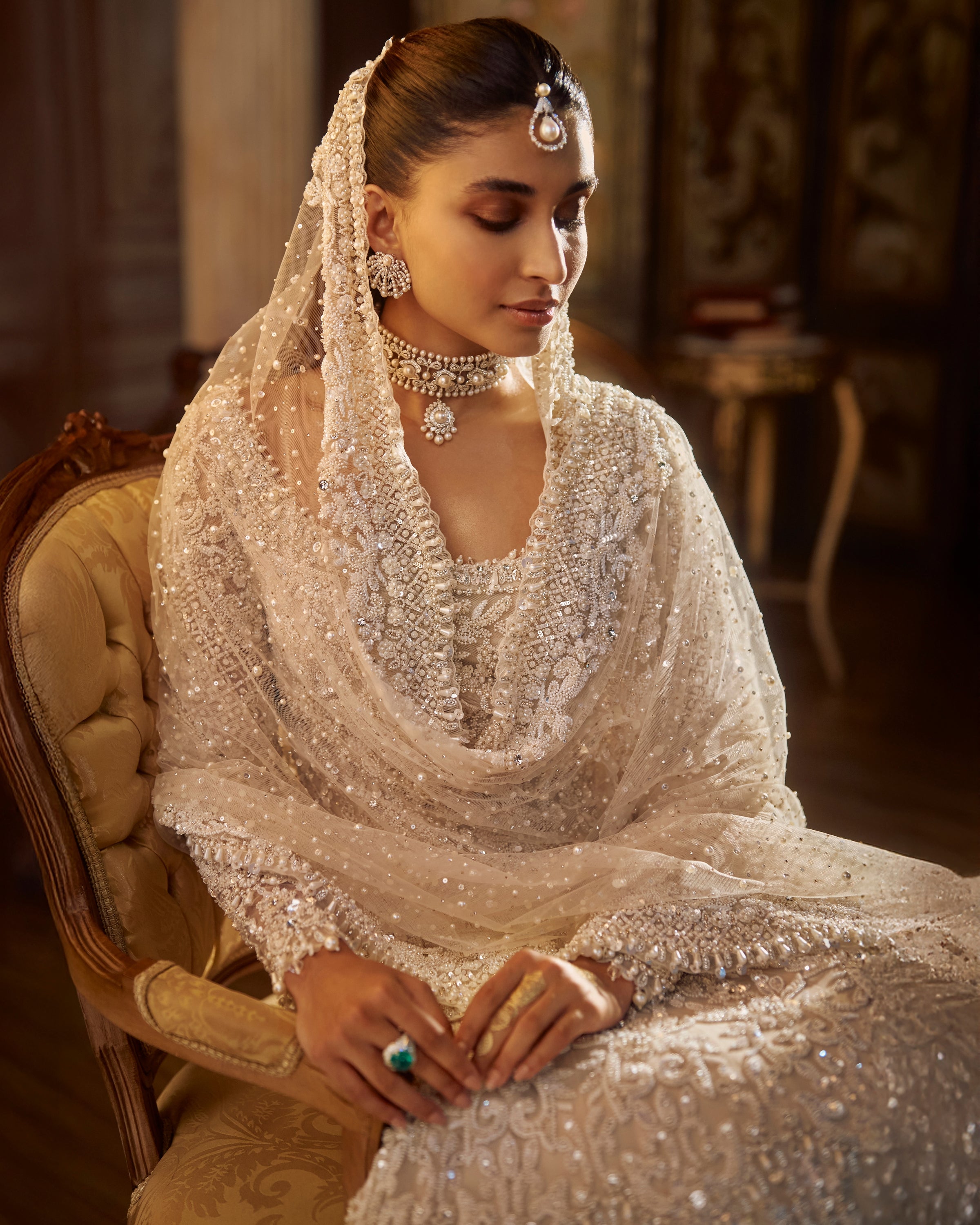 Vintage Ivory Pearl Lehenga Set