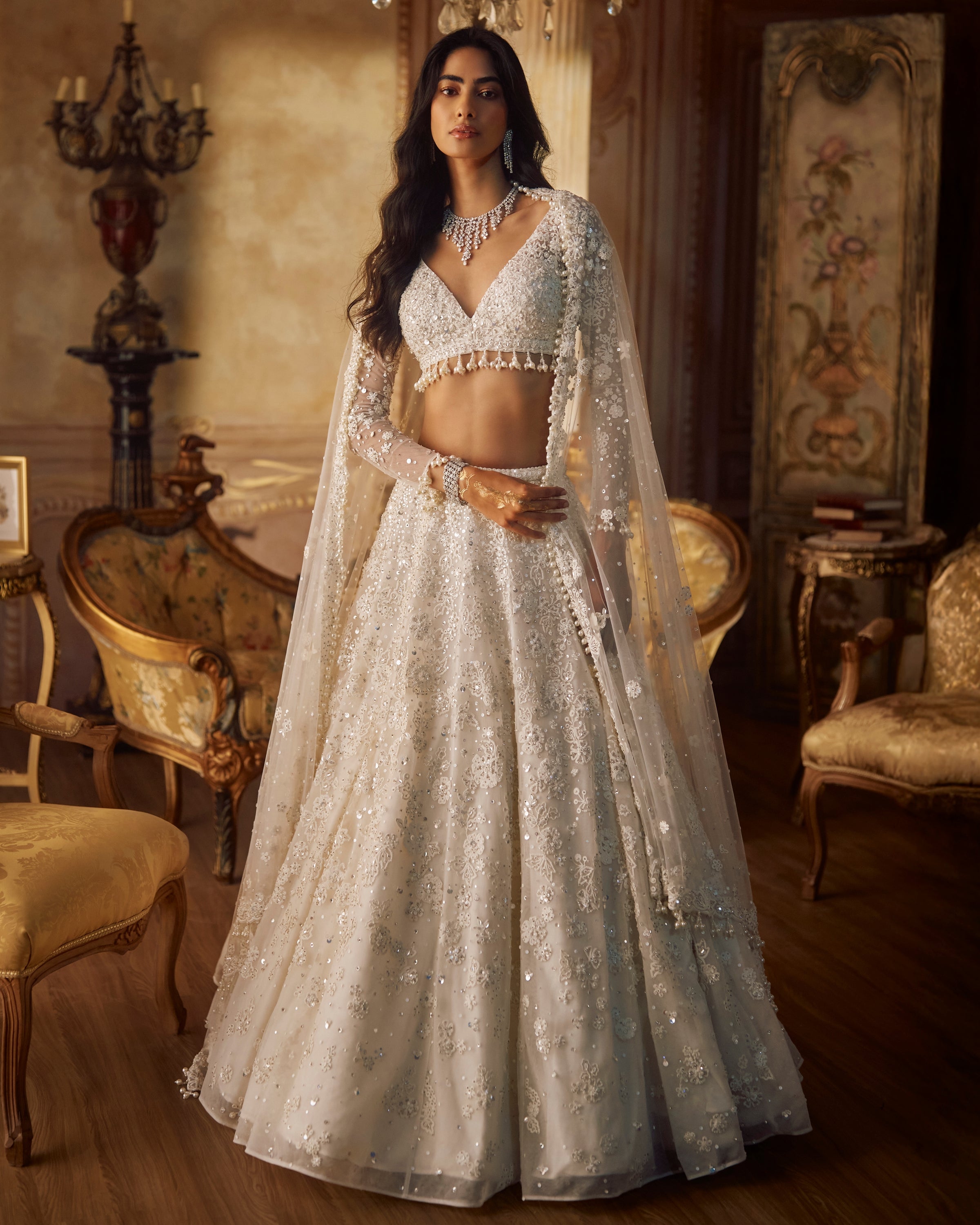 Ivory Portraits Floral Lehenga Set