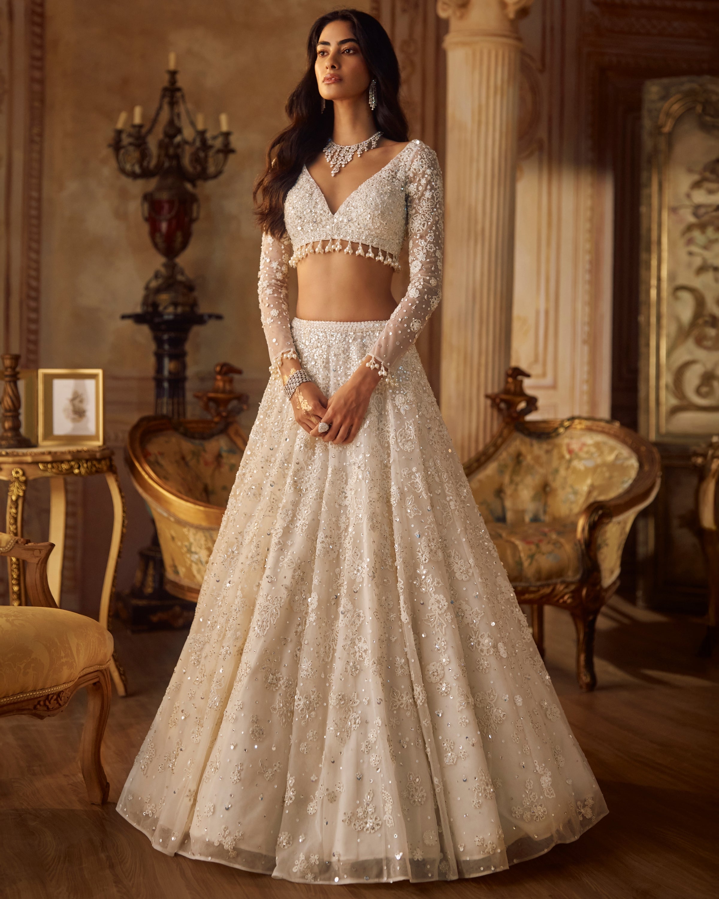 Ivory Portraits Floral Lehenga Set