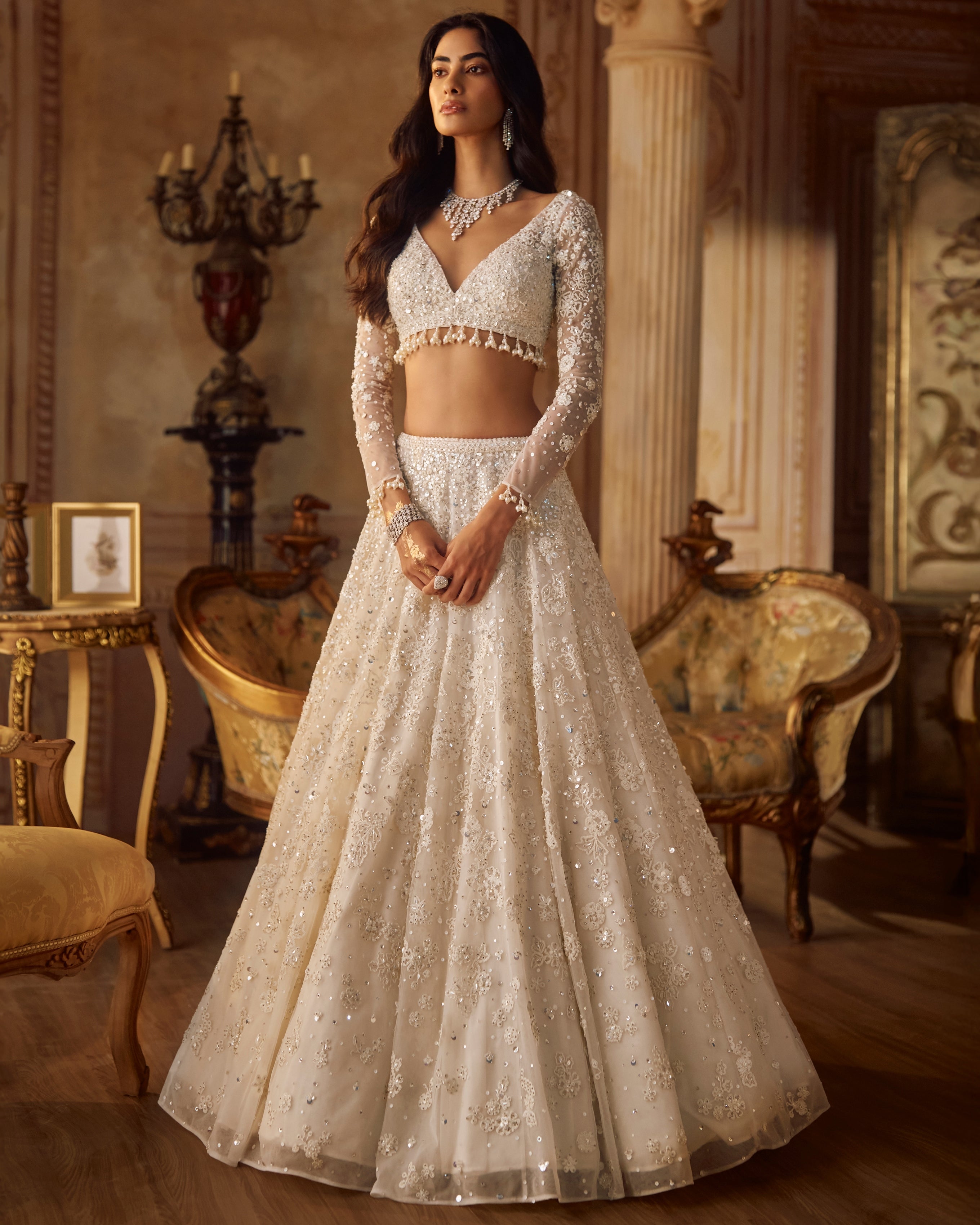 Ivory Portraits Floral Lehenga Set