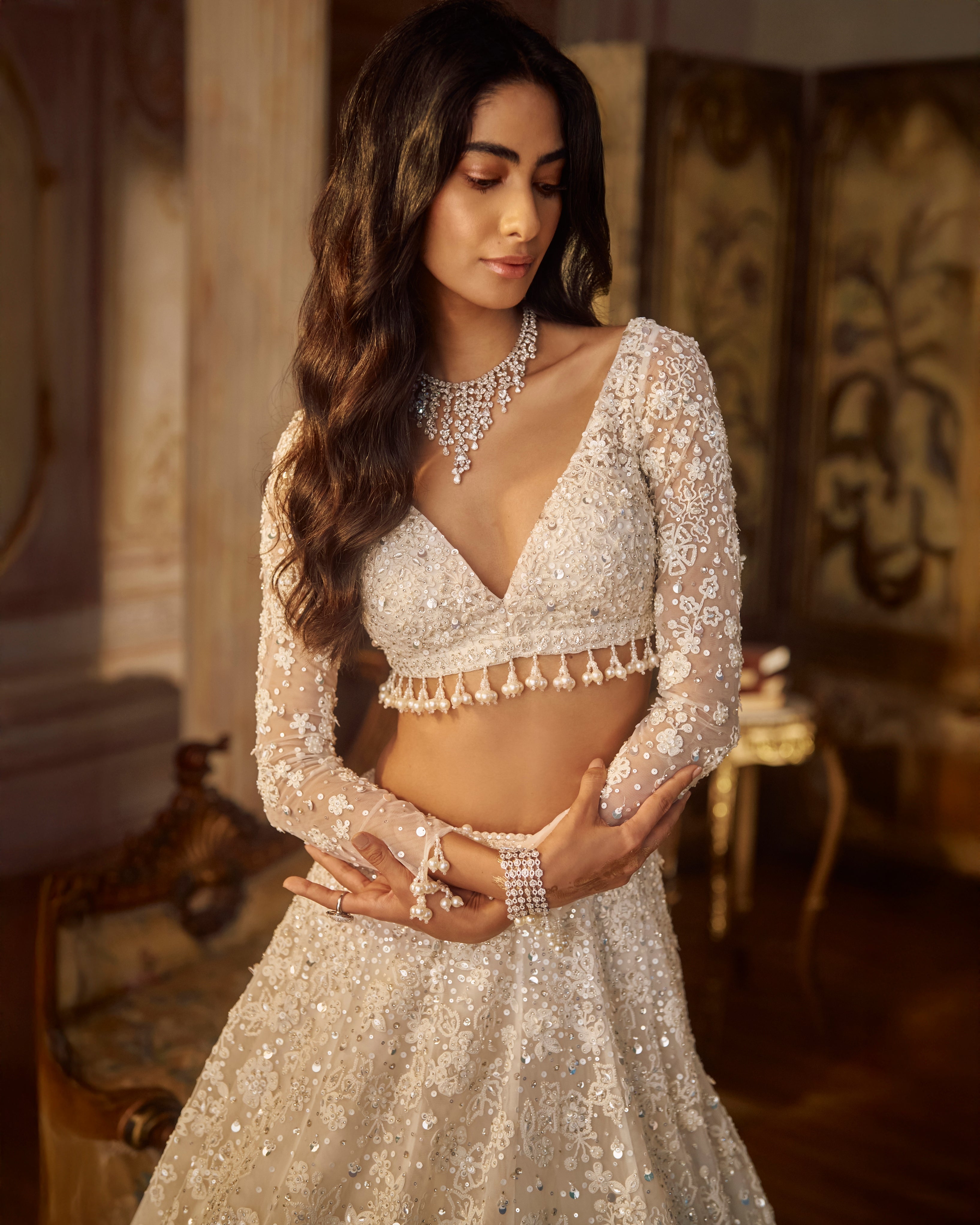 Ivory Portraits Floral Lehenga Set