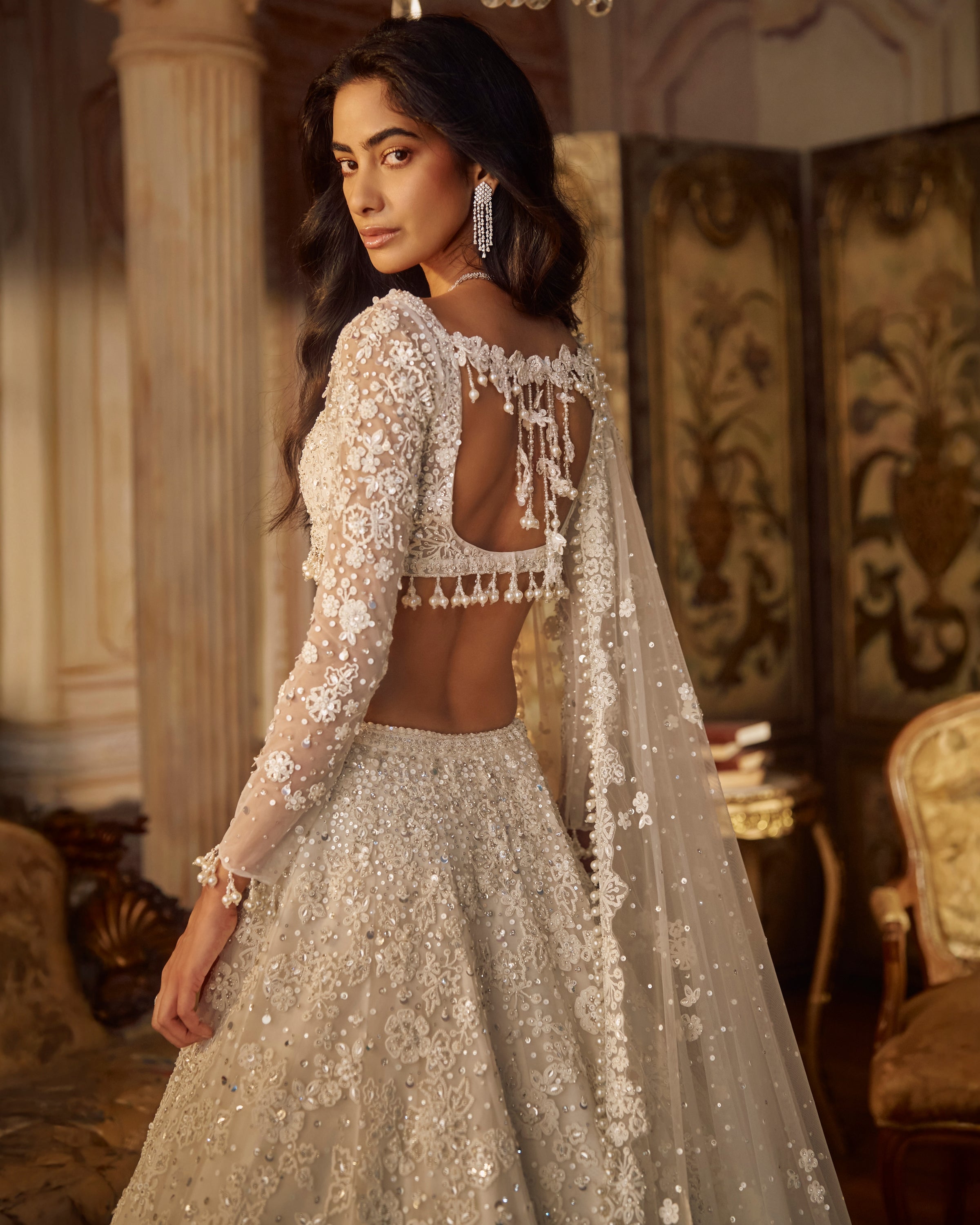 Ivory Portraits Floral Lehenga Set