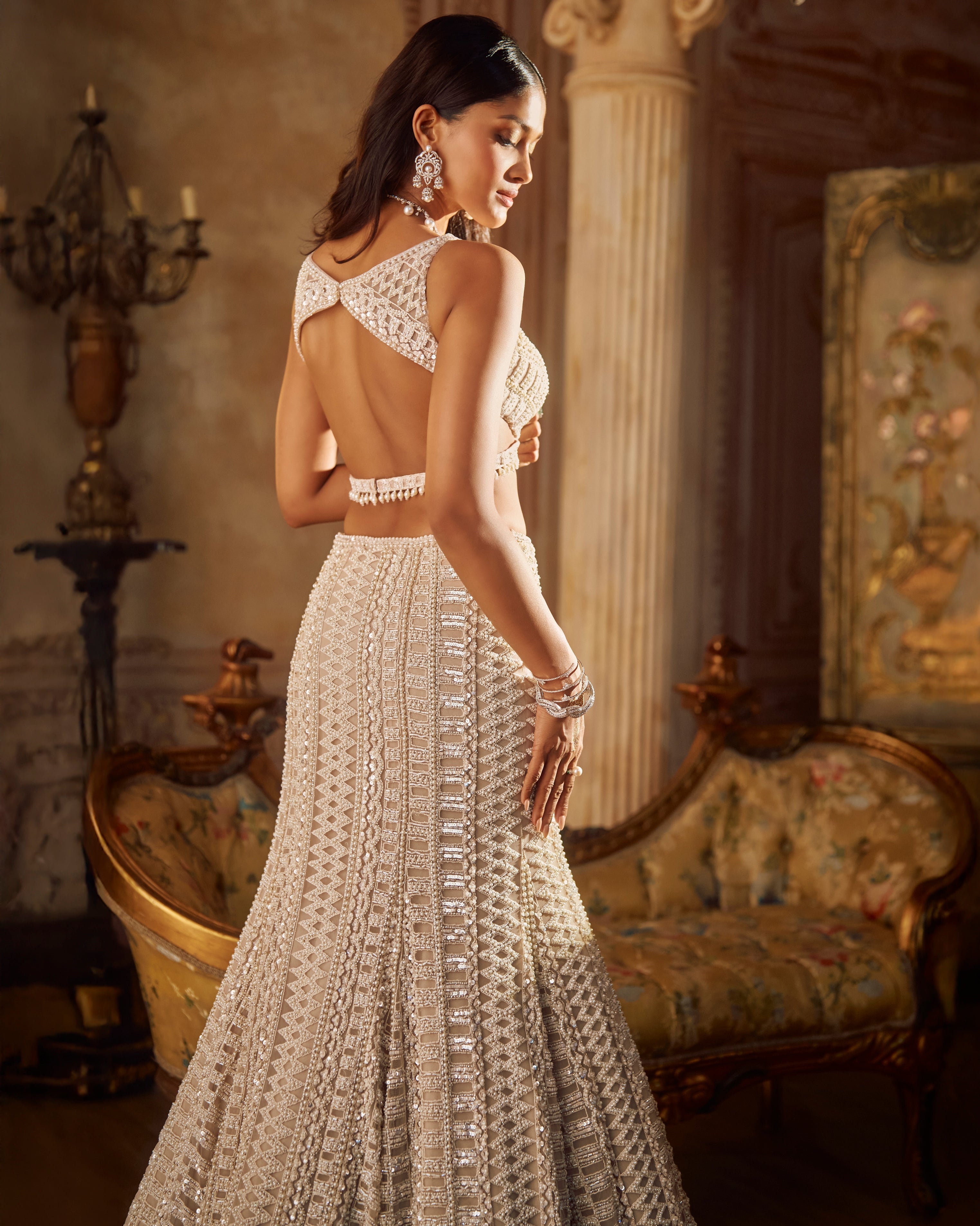 Champagne Pearl Side Cut Skirt Set