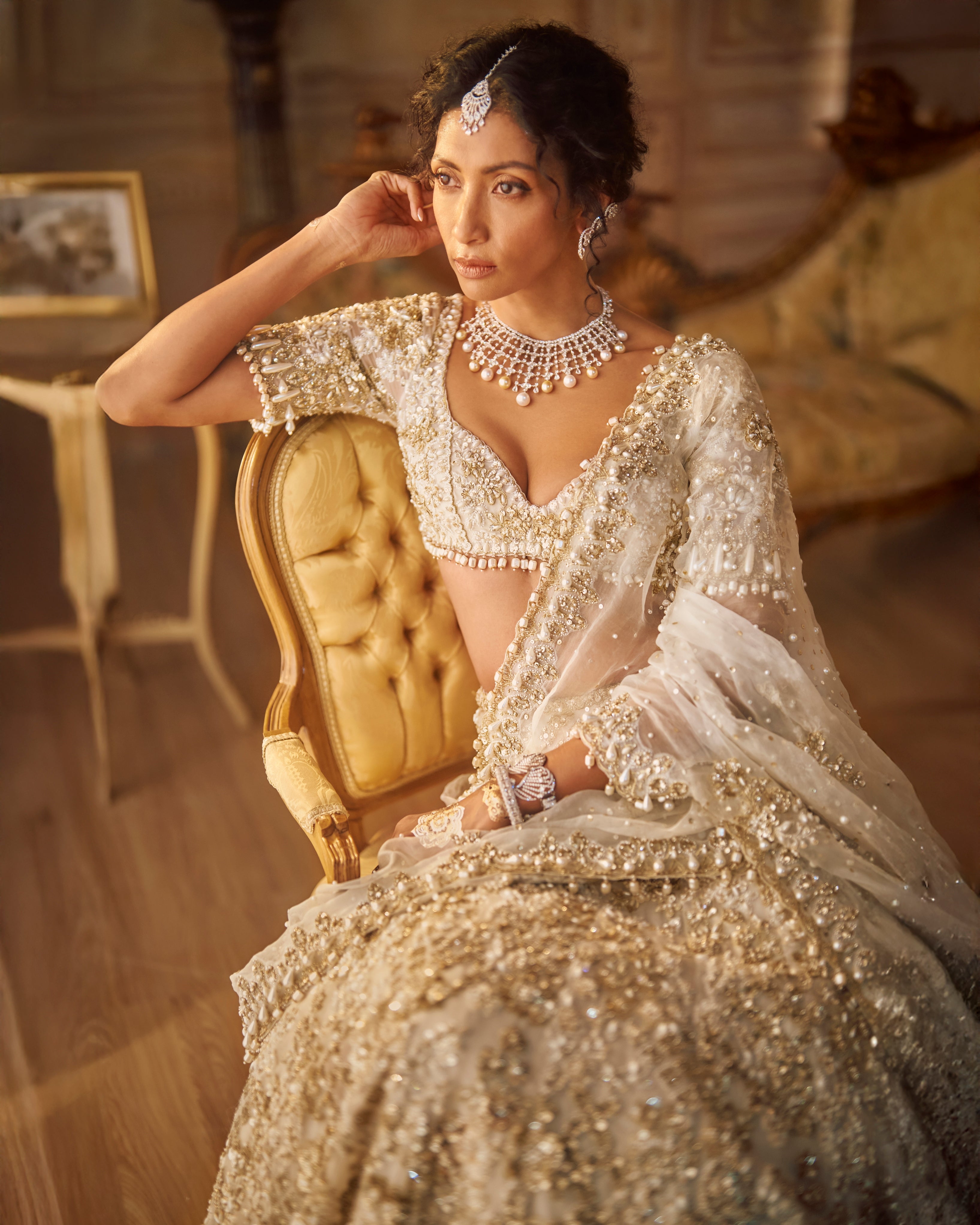 Ivory Gold Lehenga Sari Set