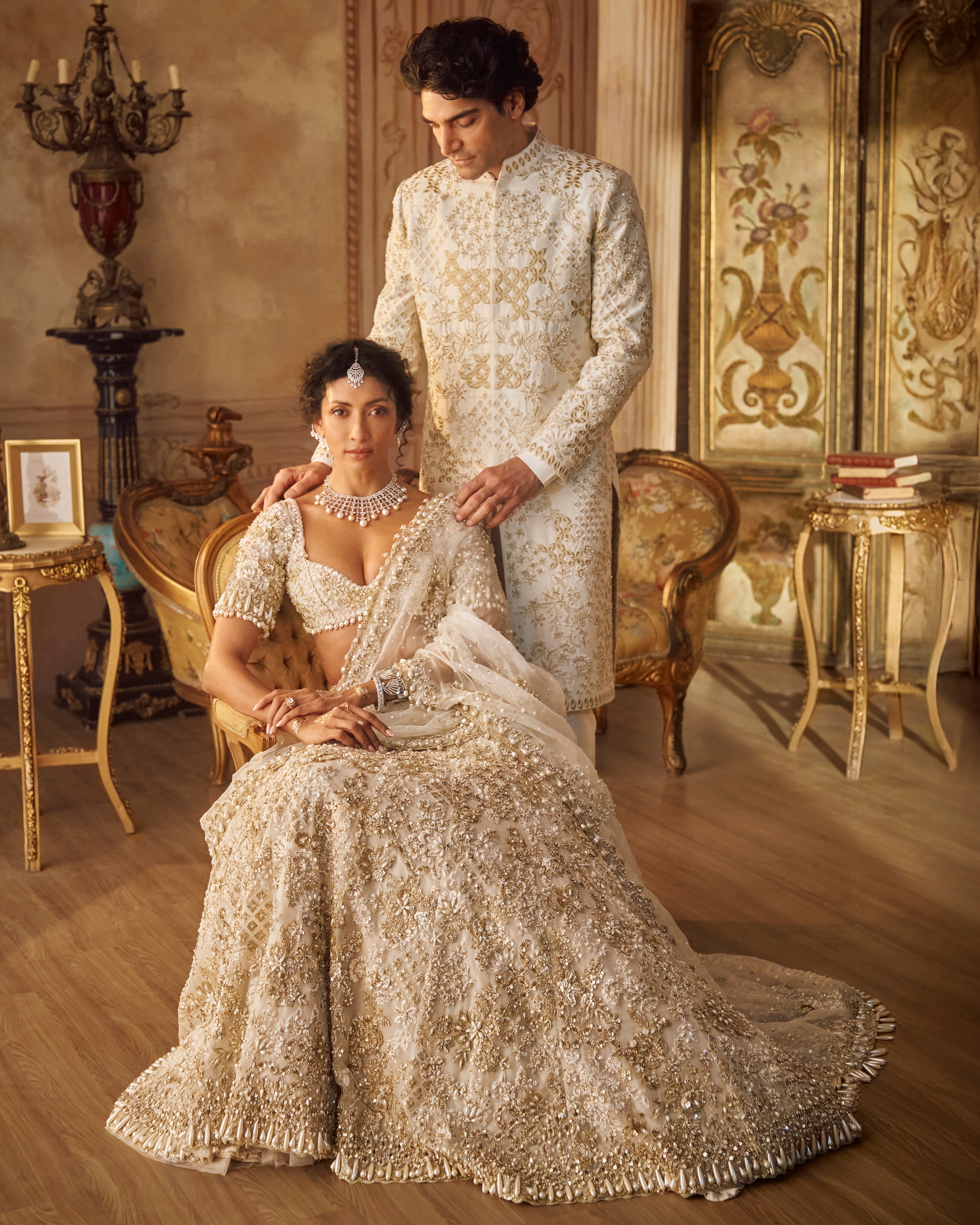 Ivory Gold Lehenga Sari Set