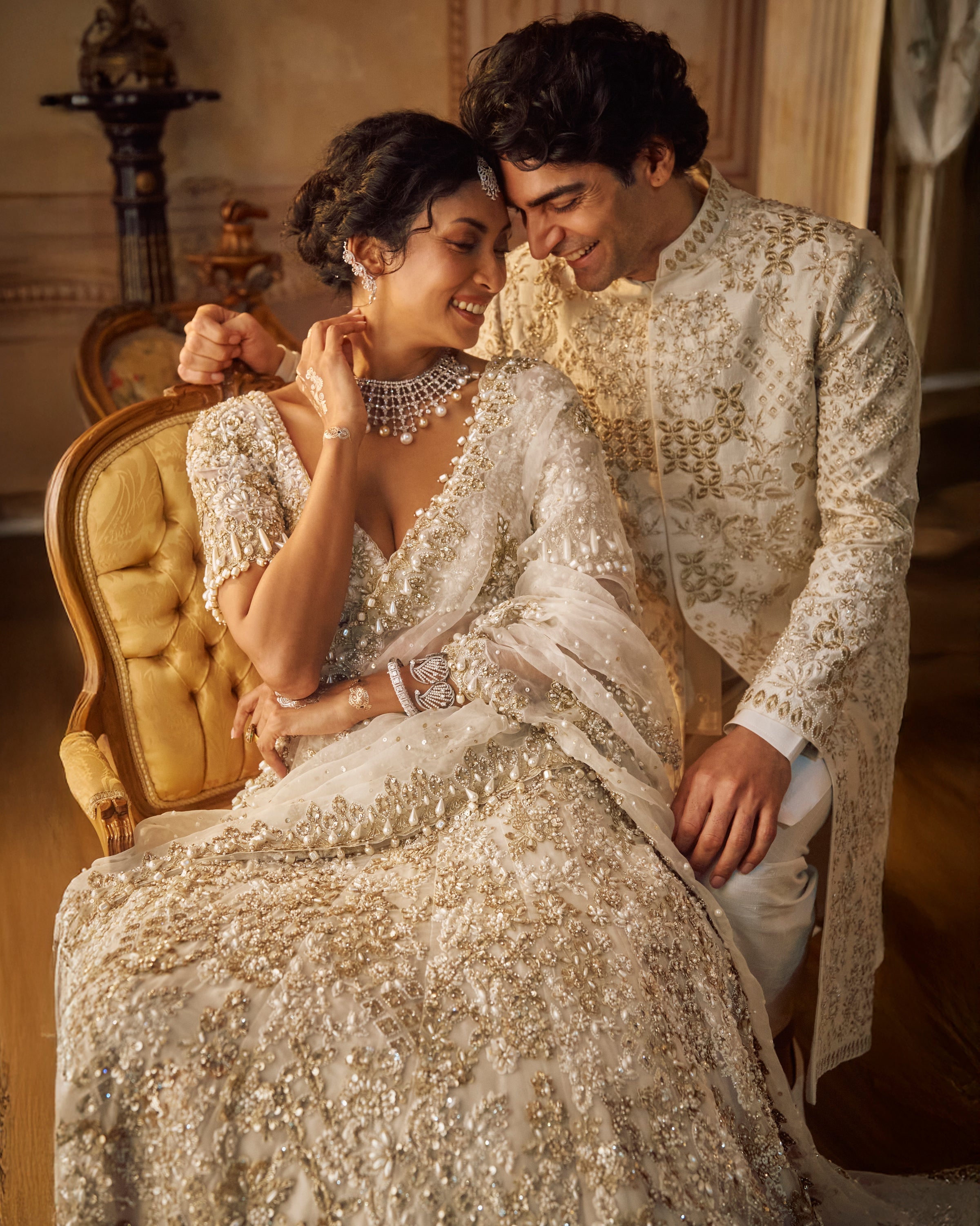 Ivory Gold Lehenga Sari Set