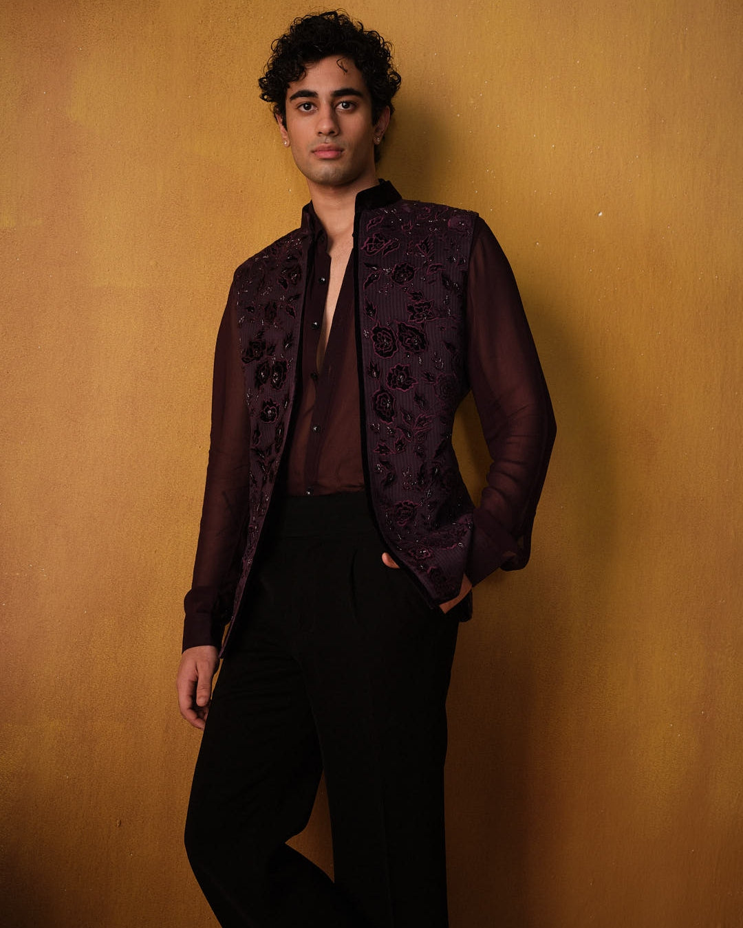 Wine Applique Work Nehru