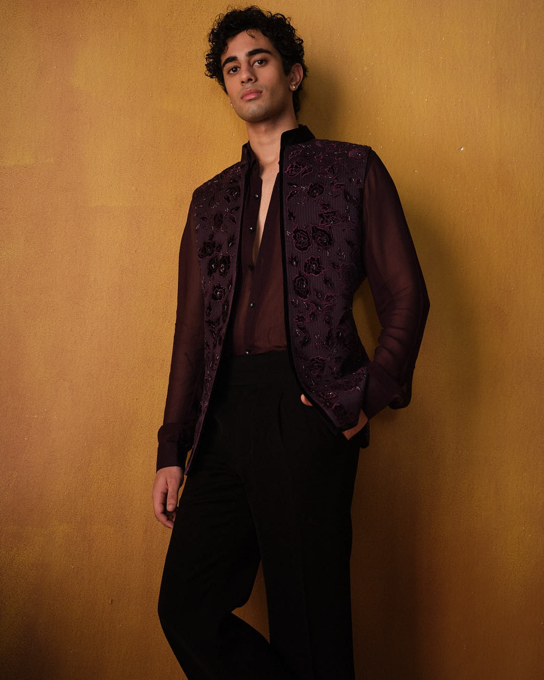 Wine Applique Work Nehru