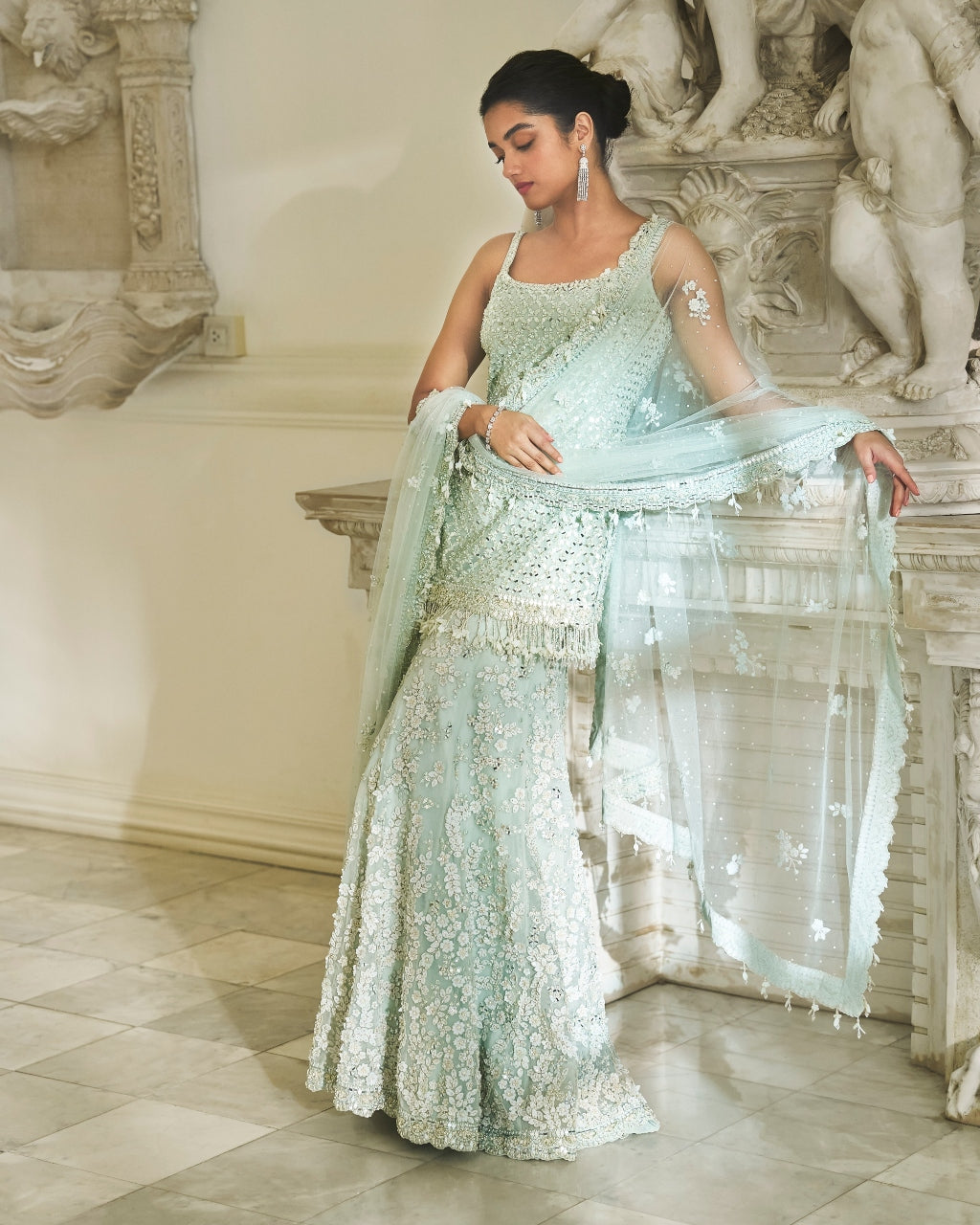 Mint Green Three-Dimensional Sharara Set