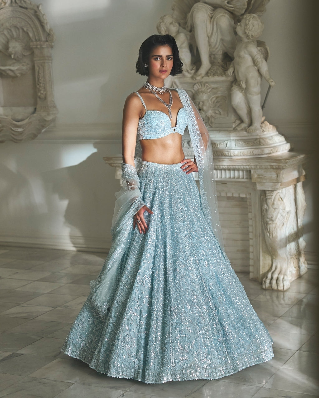 Powder Blue Sequin Lehenga Set