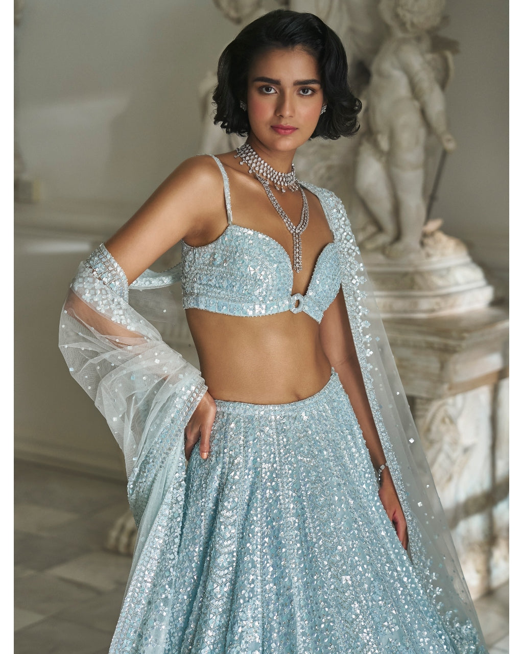 Powder Blue Sequin Lehenga Set