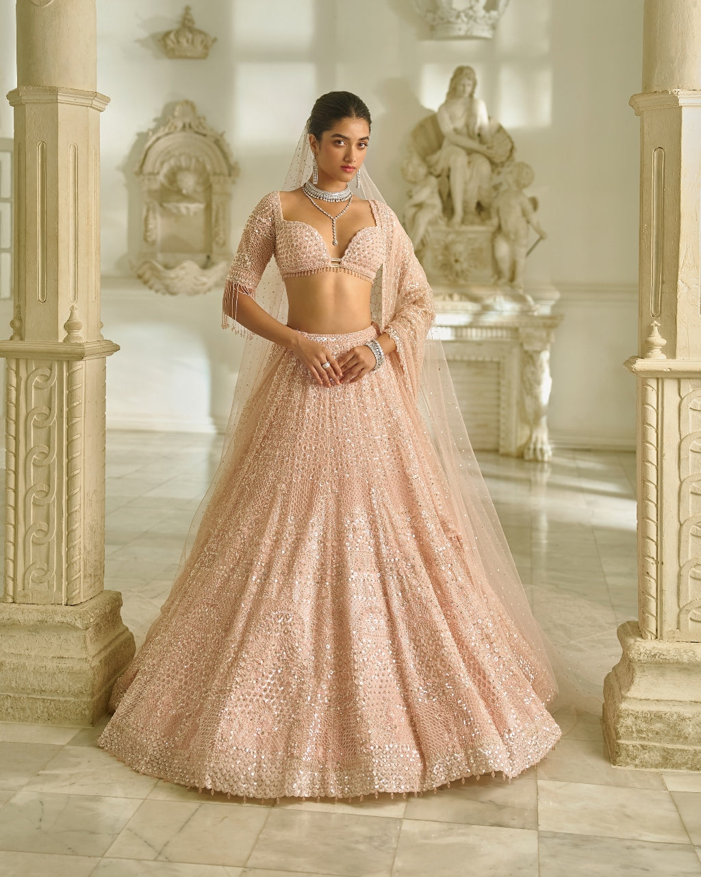 Powder Pink Sequin Lehenga Set