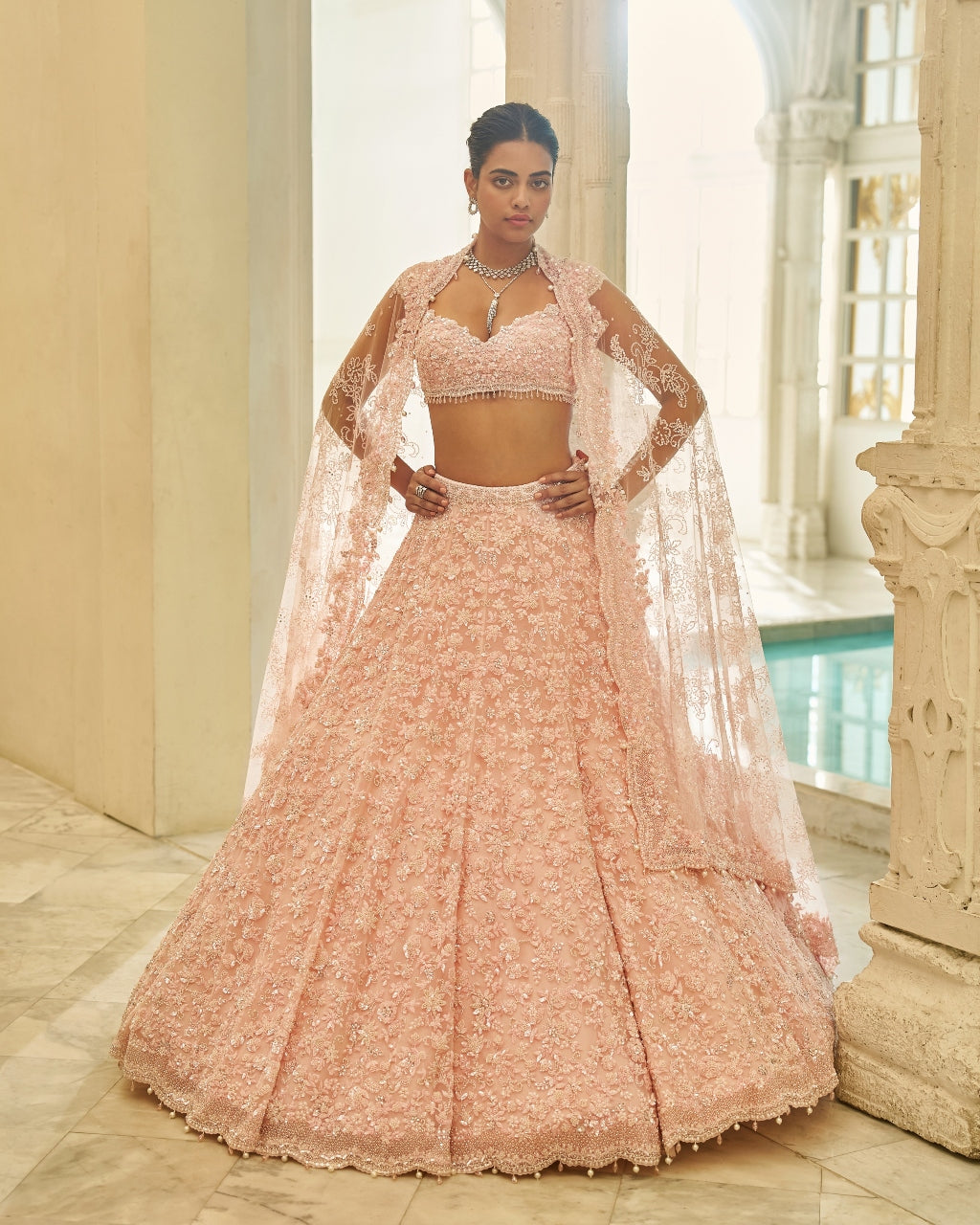 Powder Pink Floral Lehenga Set