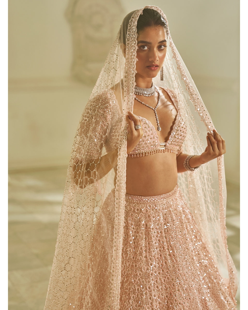 Powder Pink Sequin Lehenga Set