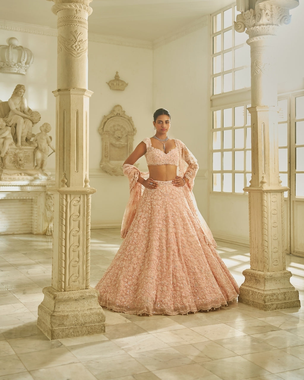 Powder Pink Floral Lehenga Set