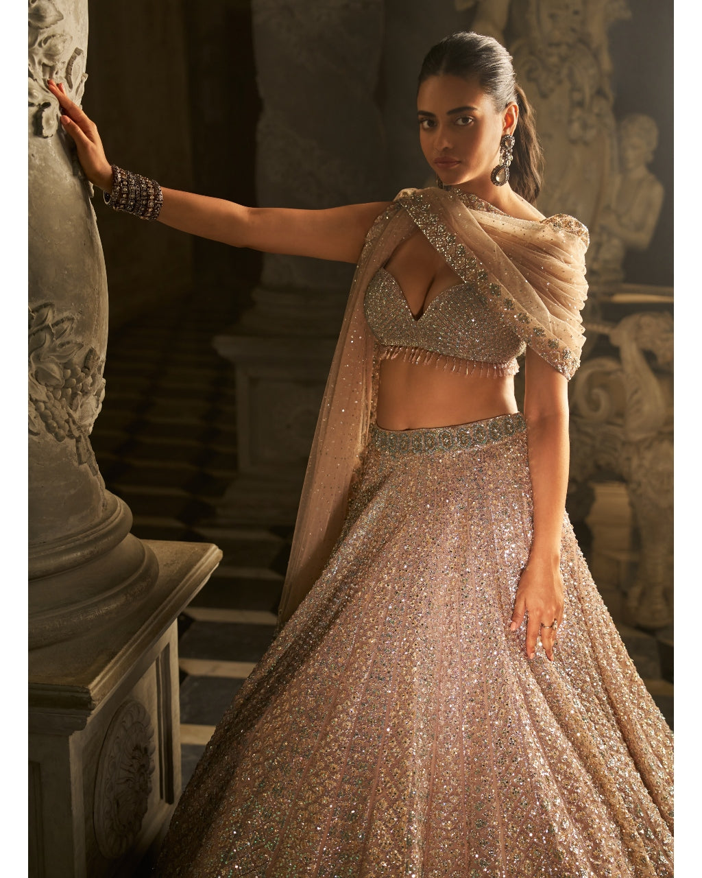 Powder Peach Sequin Lehenga Set