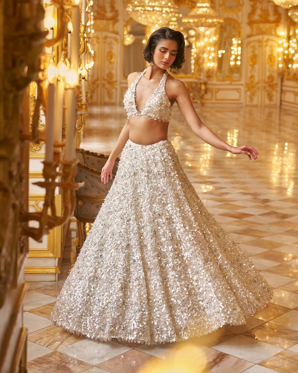 White Sequin Lehenga Set