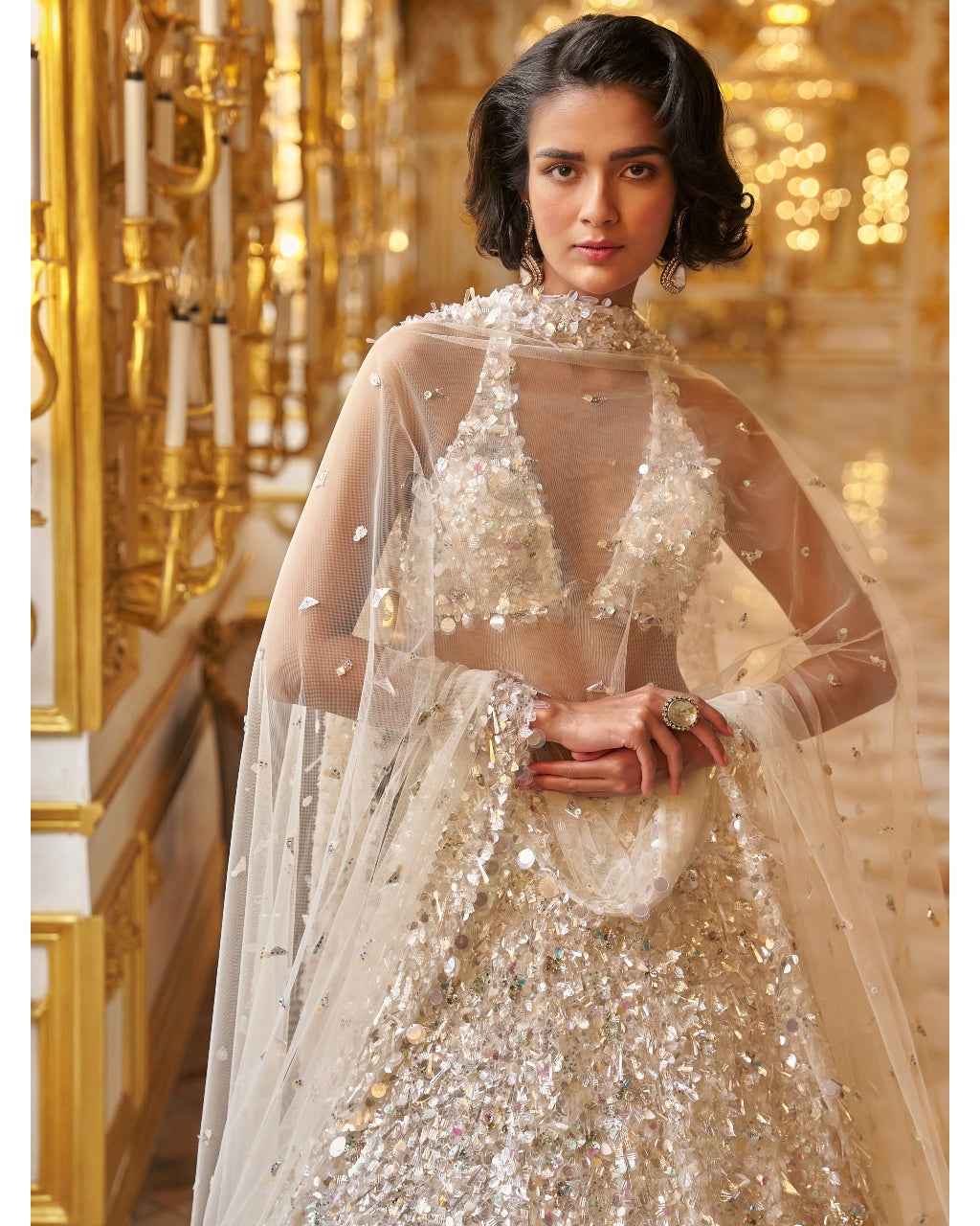 White Sequin Lehenga Set