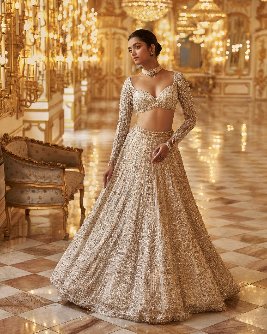 Ivory Gold Sequin Lehenga Set