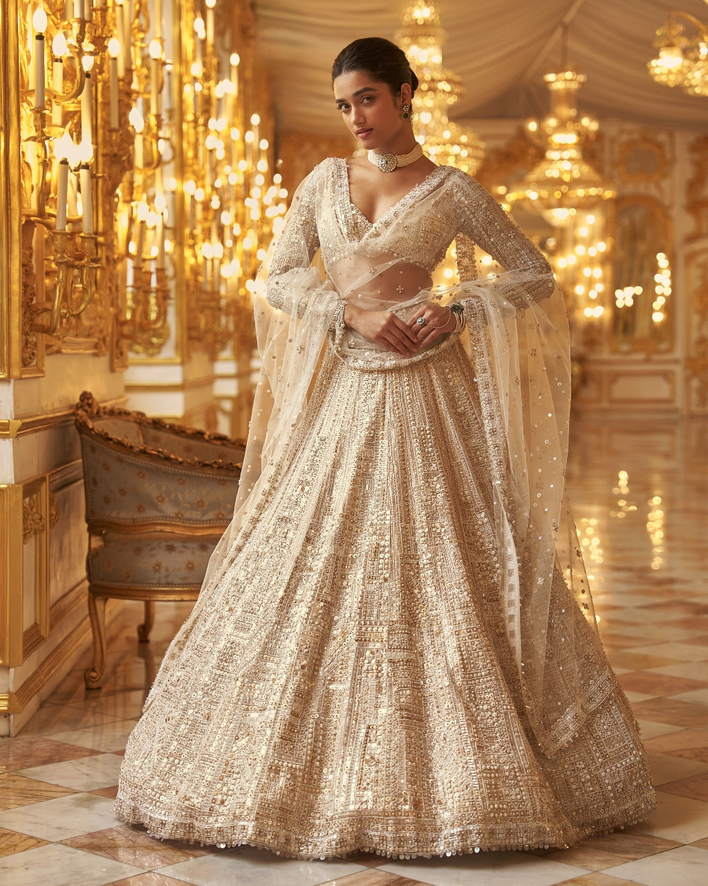 Ivory Gold Sequin Lehenga Set