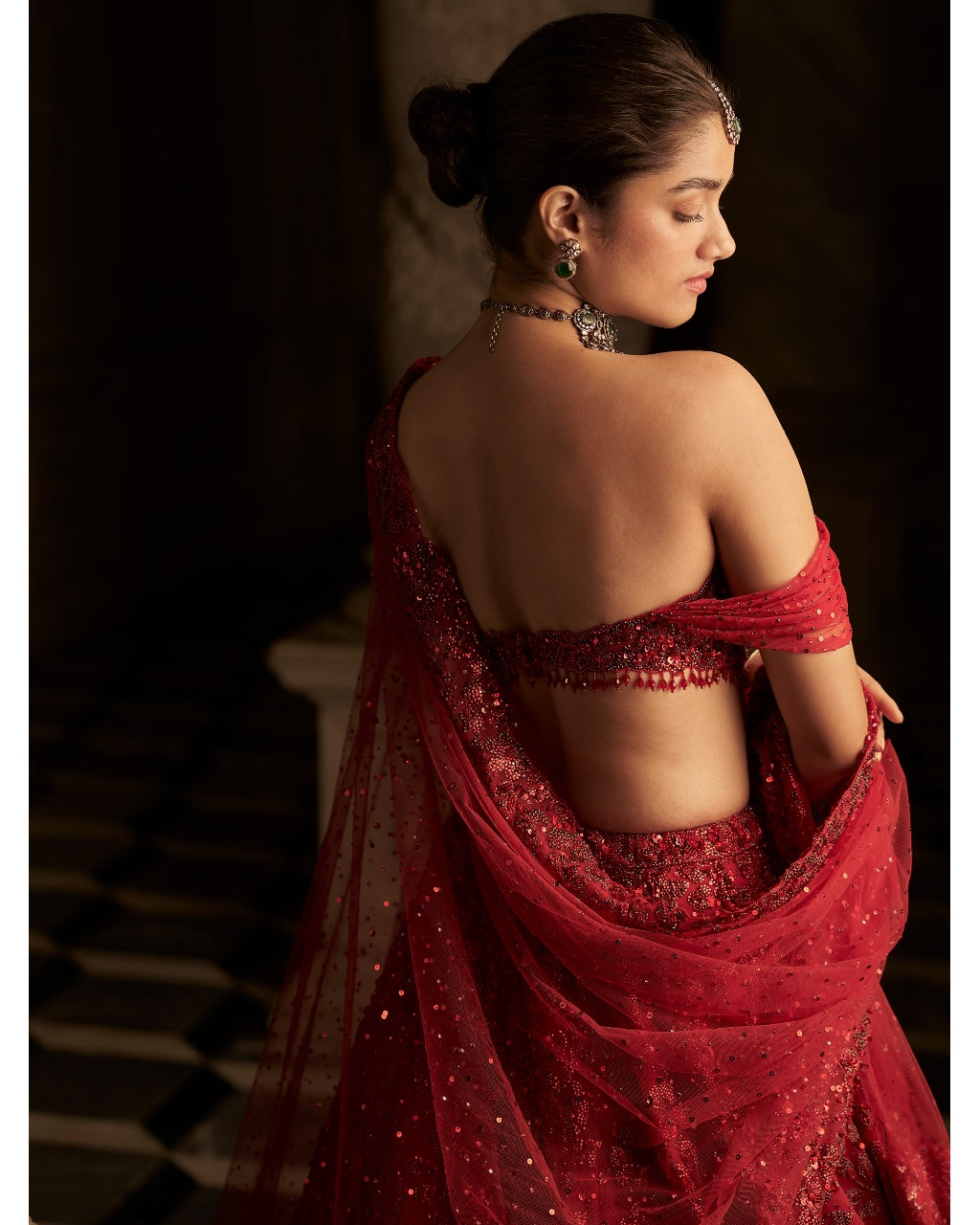 Red Off-Shoulder Lehenga Set