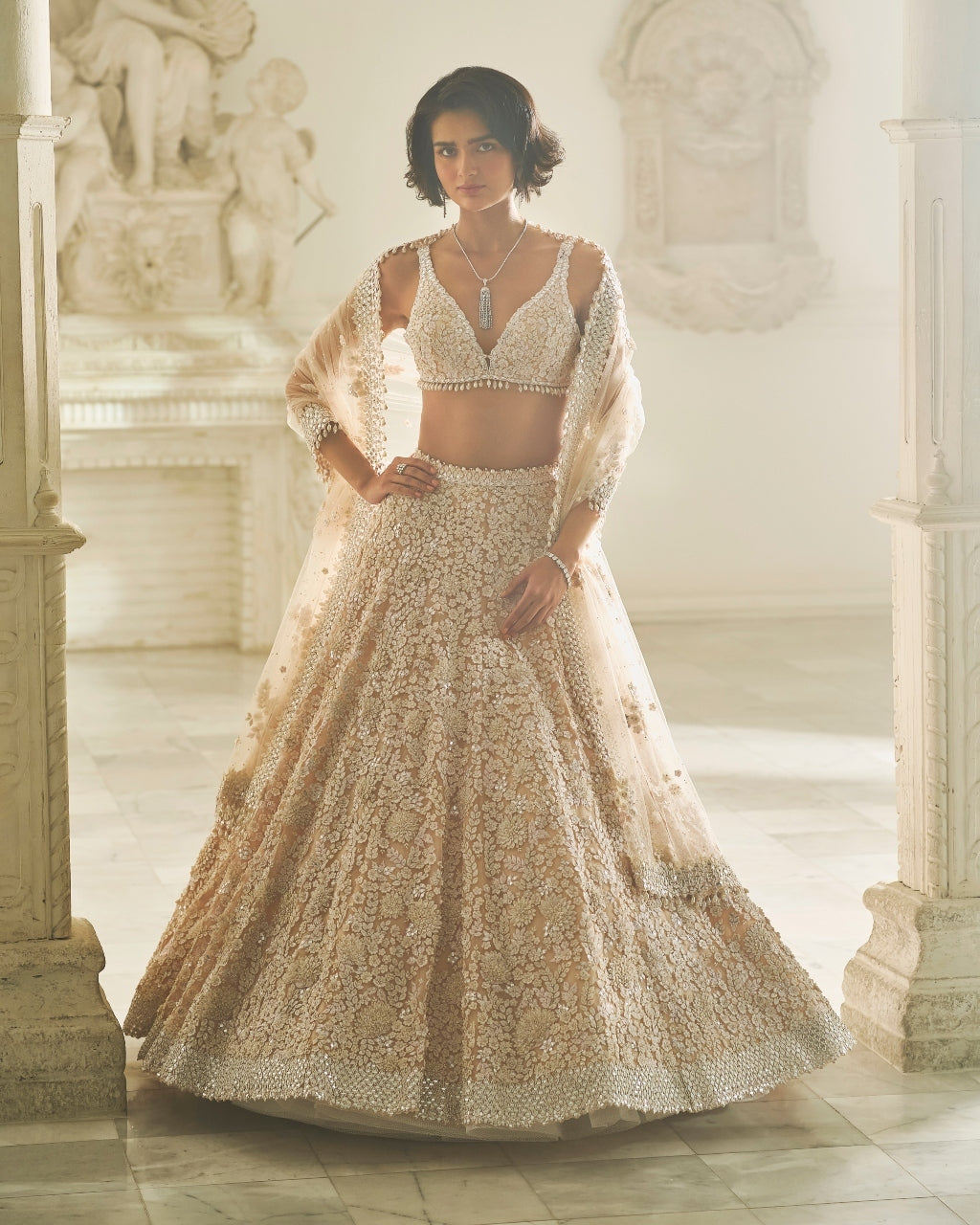 Powder Pink Three-Dimensional Lehenga Set